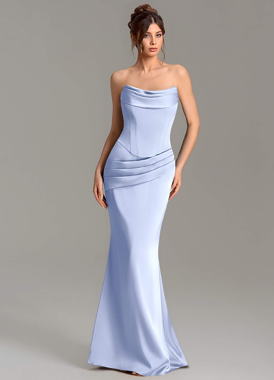 Adrienne Mermaid Cowl-Neck Stretch Satin Bridesmaid Dress in Ice