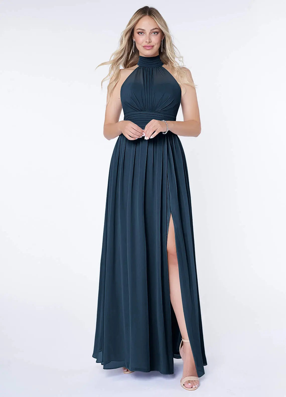 Iman A-Line Halter Chiffon Bridesmaid Dress in Dark Navy
