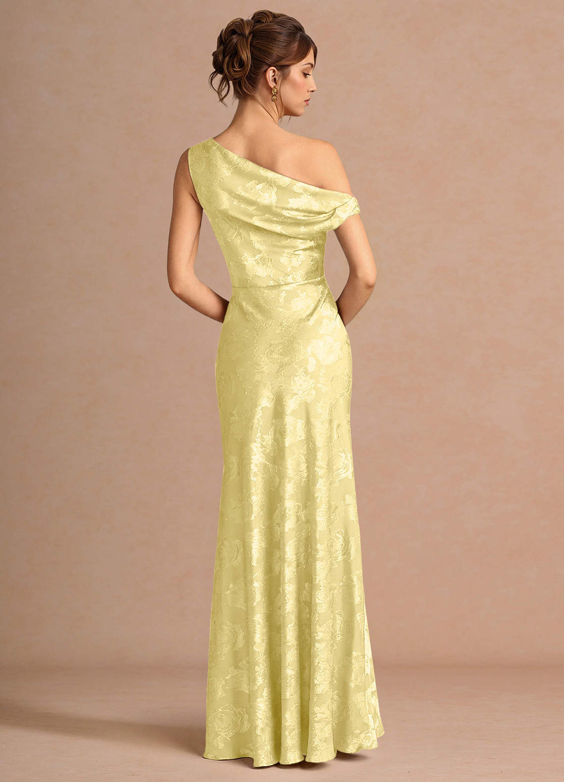 Kismet Mermaid One-Shoulder Fil Coupé Wedding Guest Dress in Lemon Sorbet