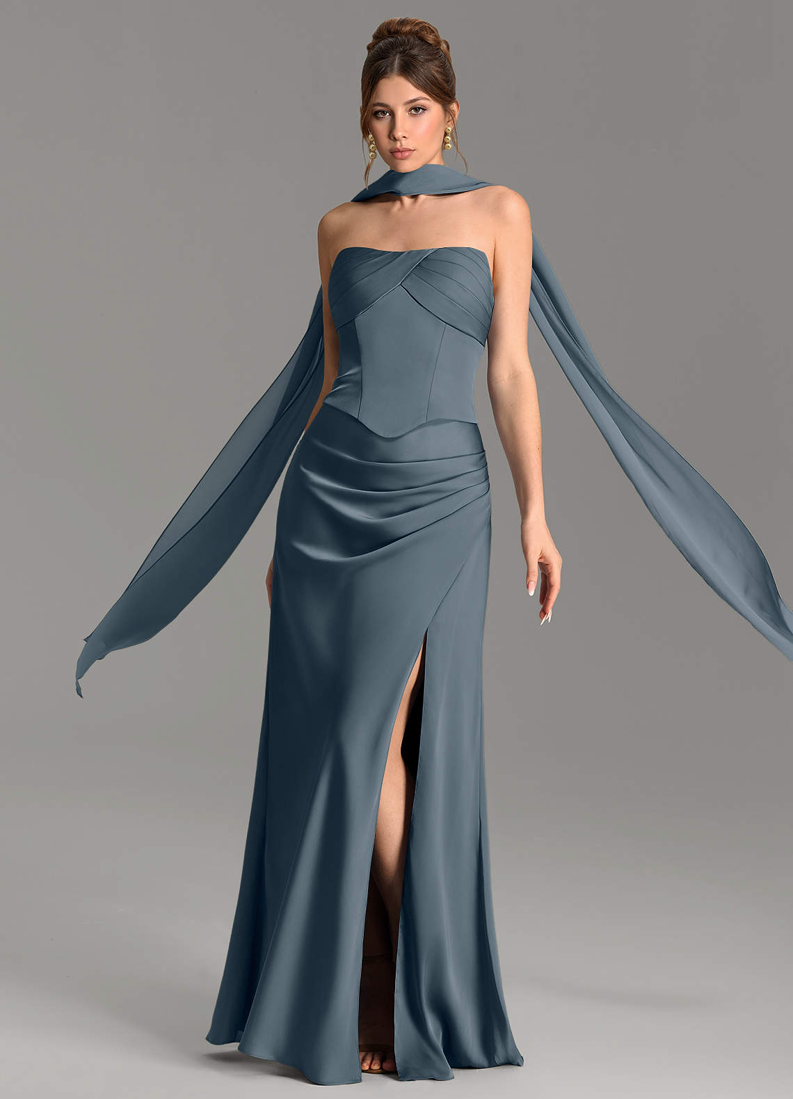 Nicki Sheath Scoop-Neck Stretch Satin Bridesmaid Dress in Twilight