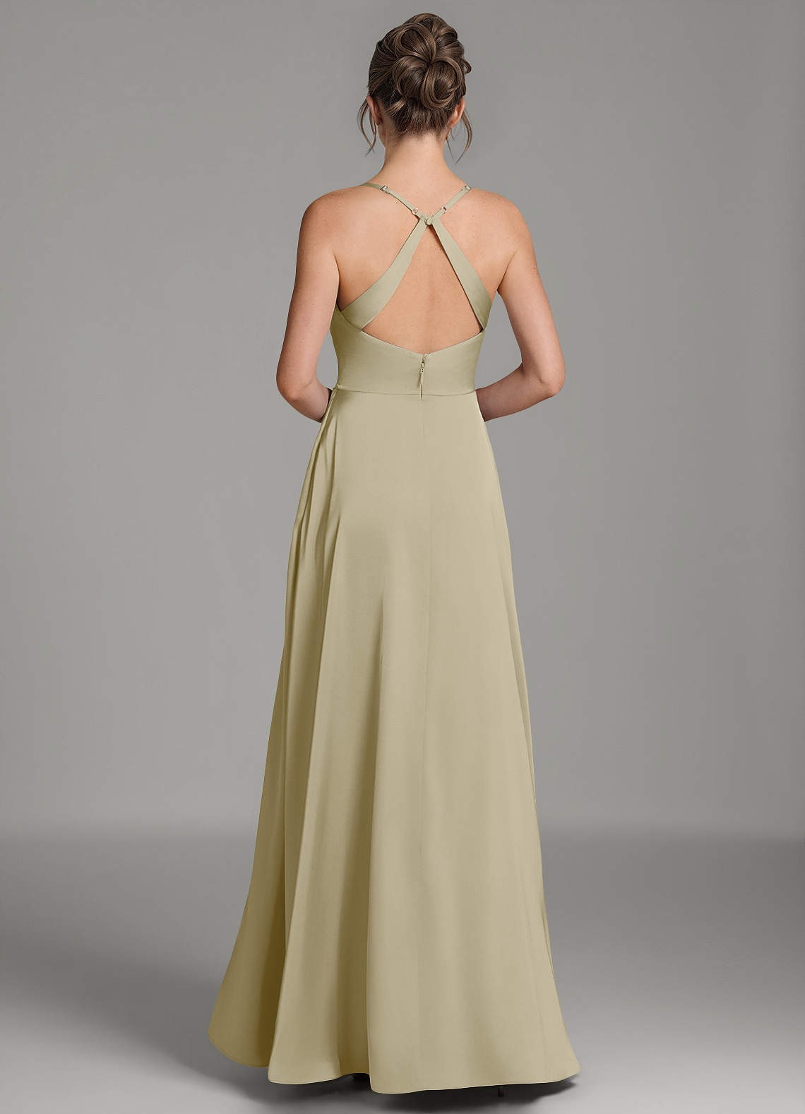 Frankie A-Line Scoop-Neck Stretch Satin Bridesmaid Dress in Moss Green