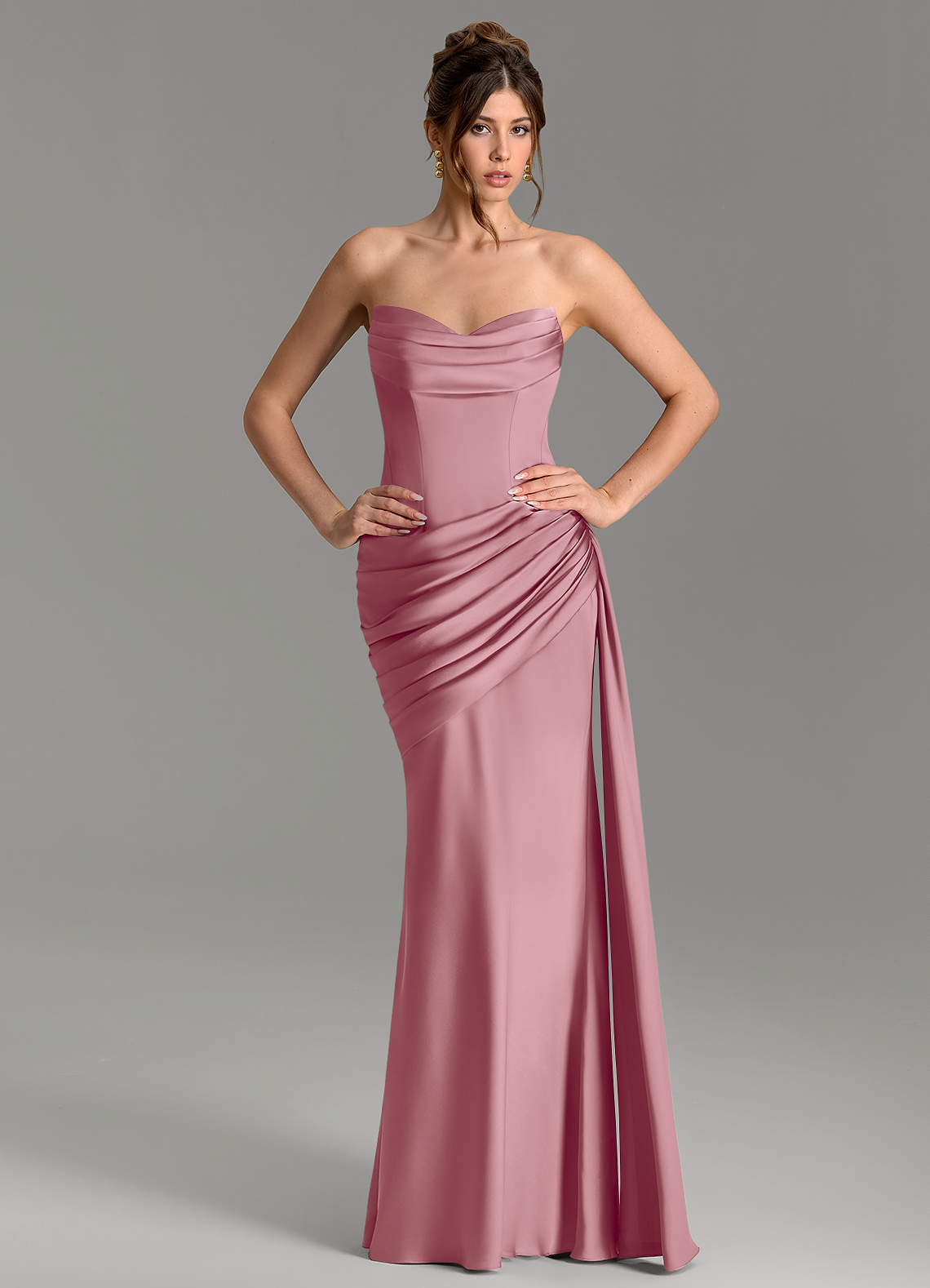 Zorah Mermaid Sweetheart Stretch Satin Bridesmaid Dress in Vintage Mauve