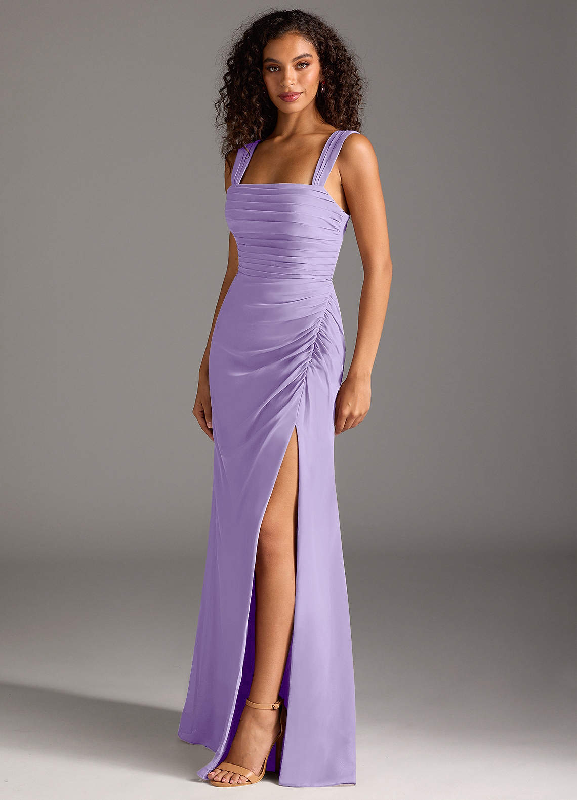 Jesaphine Sheath Square-Neck Chiffon Bridesmaid Dress in Lilac