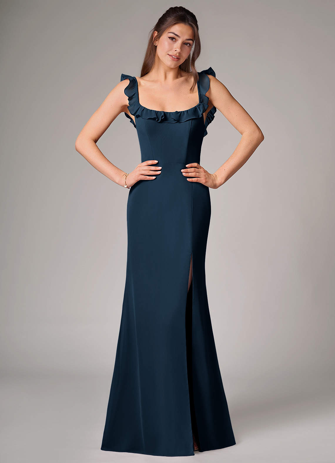 Callie Mermaid Scoop-Neck Chiffon Bridesmaid Dress in Dark Navy