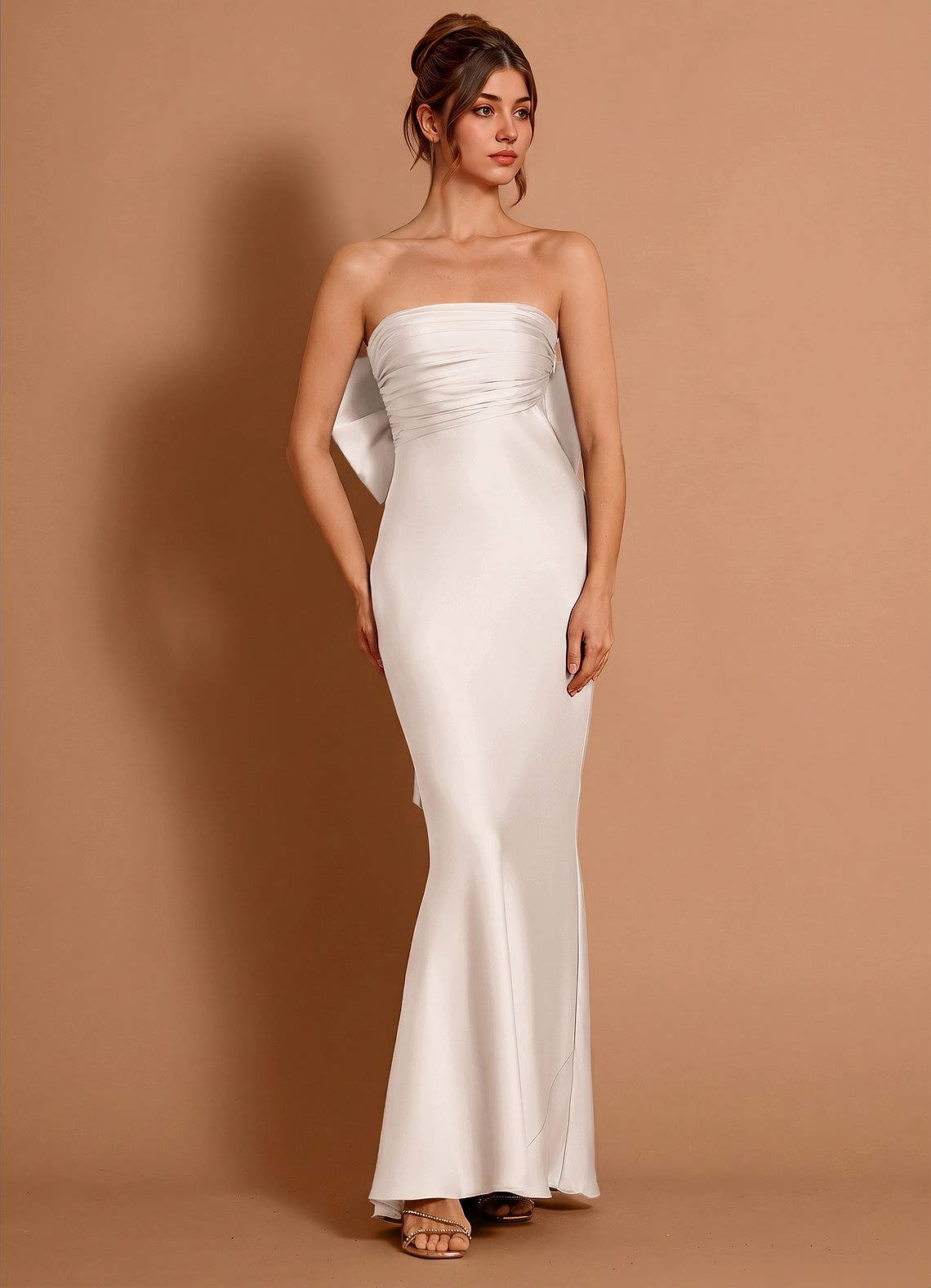 Aveline Mermaid Strapless Stretch Satin Evening Dress in Cream