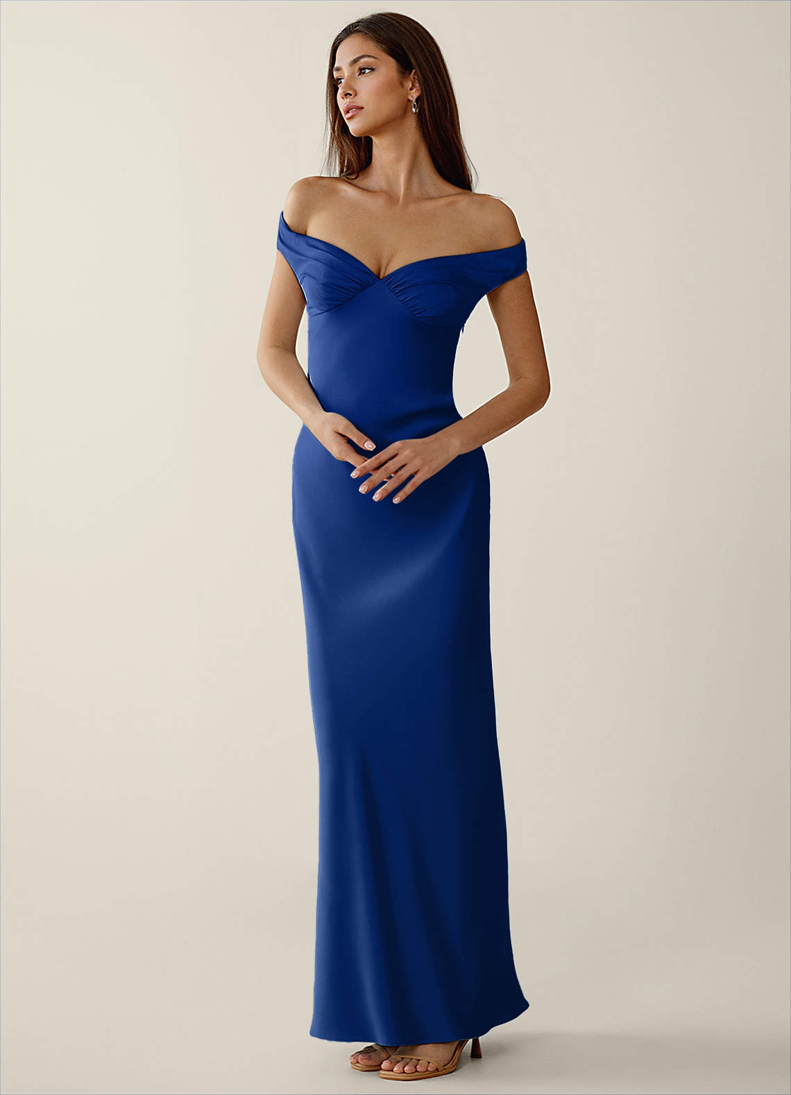 Gwendonme Sheath Off-the-Shoulder Satin Crystal Linen Evening Dress in Pistachio