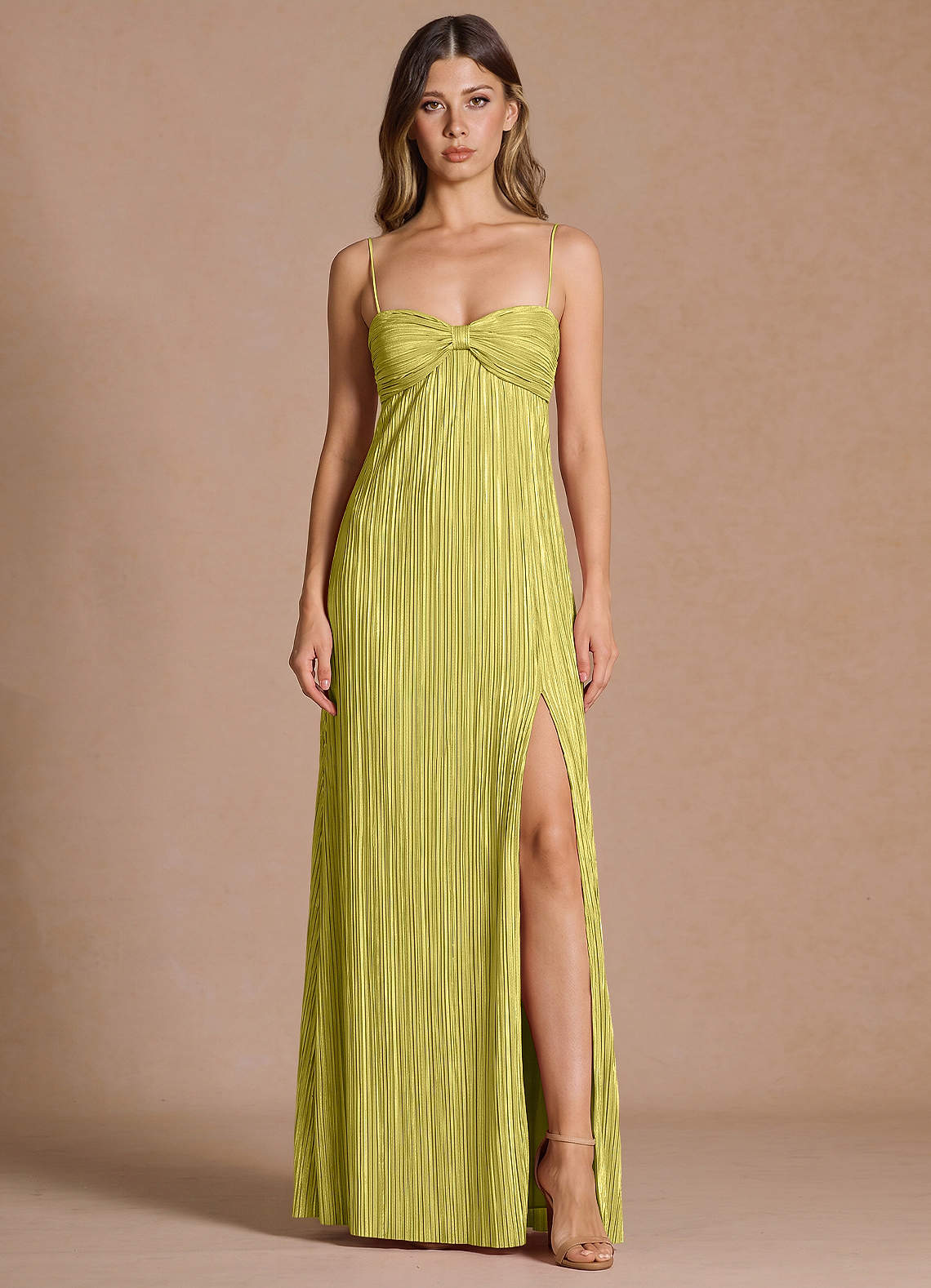 Emmeline A-Line V-Neck Floral Burnout Evening Dress in Pale Yellow