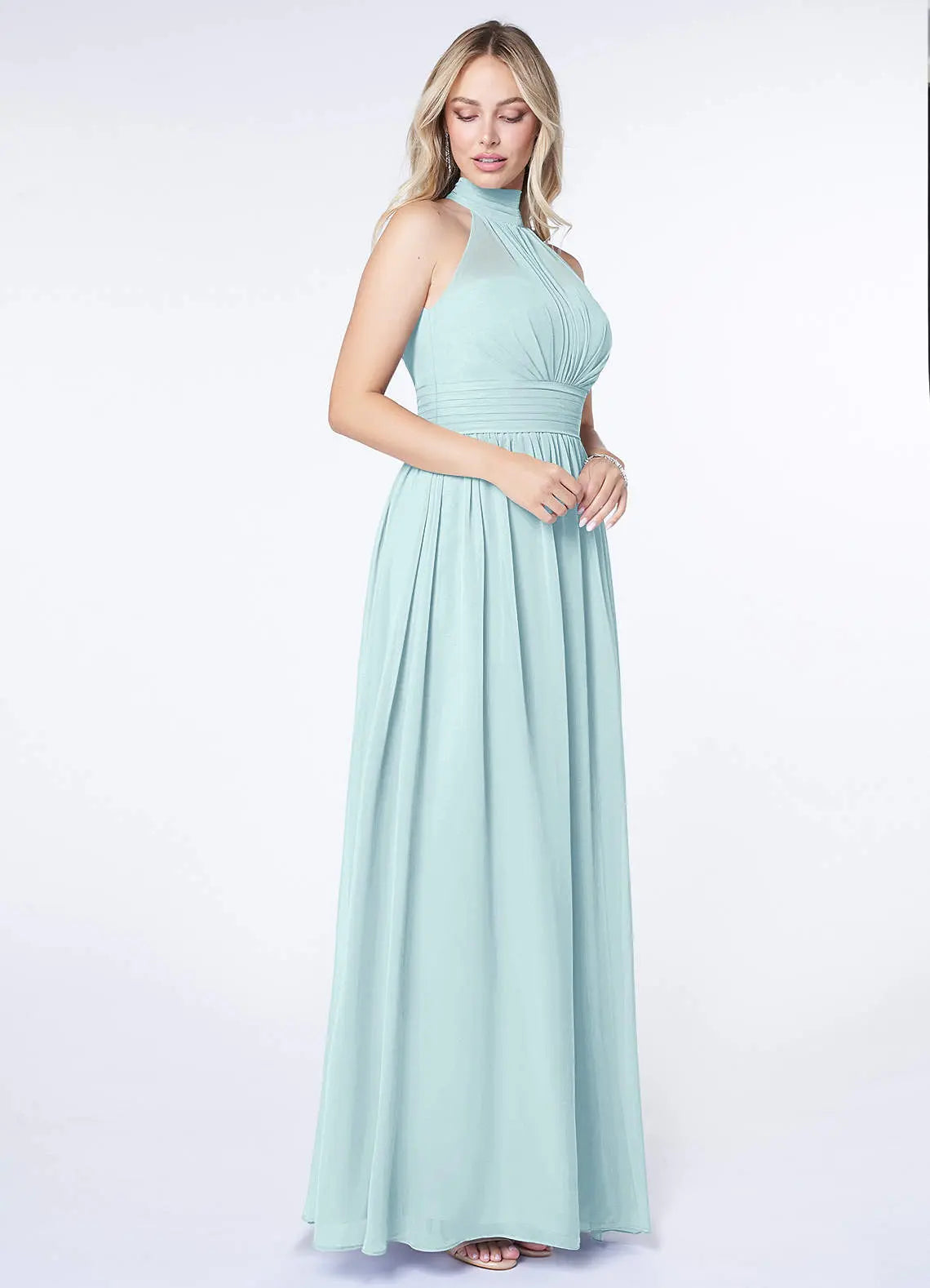 Iman A-Line Halter Chiffon Bridesmaid Dress in Sea Glass