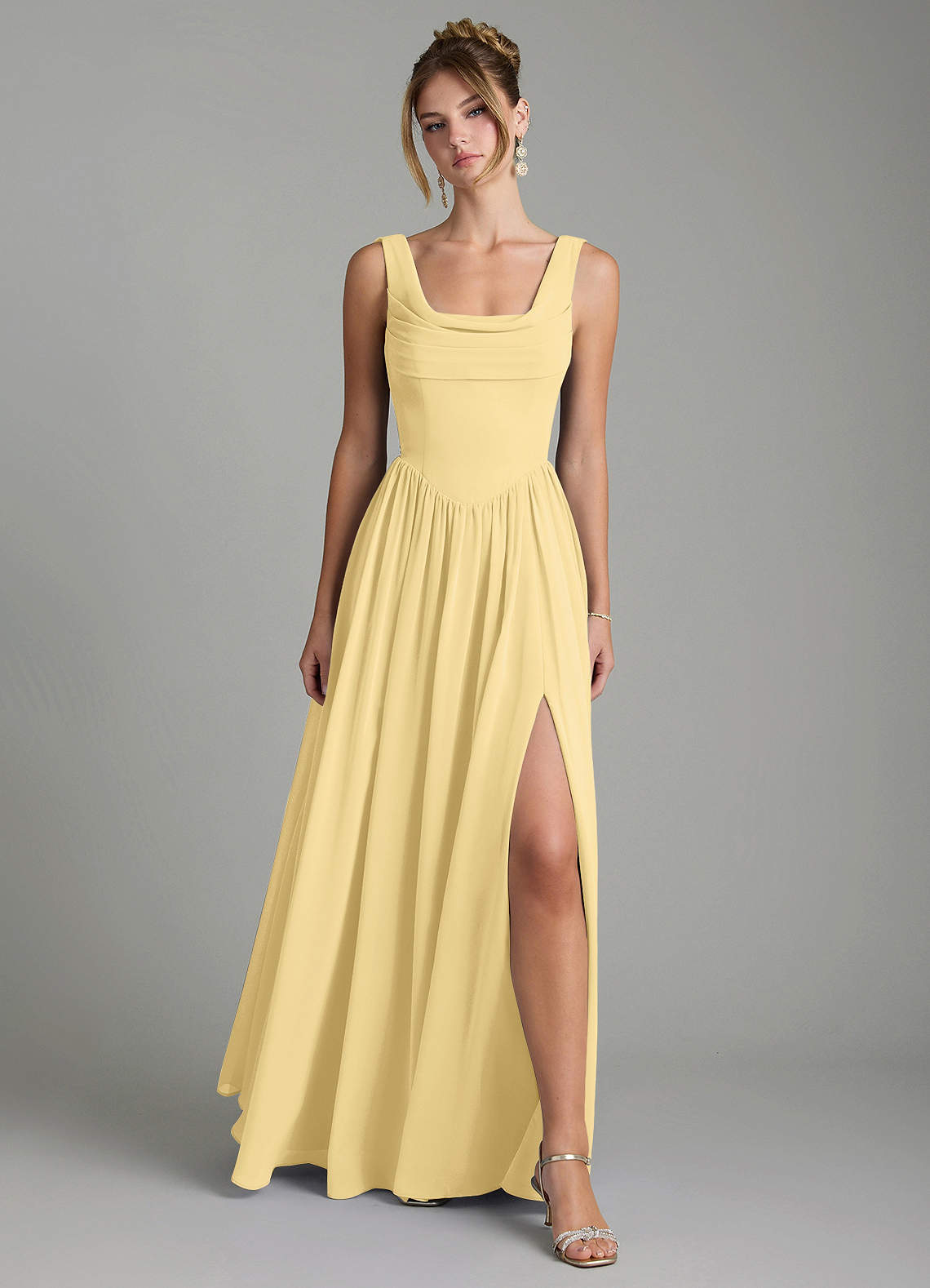 Novi A-Line Square-Neck Chiffon Bridesmaid Dress in Butter