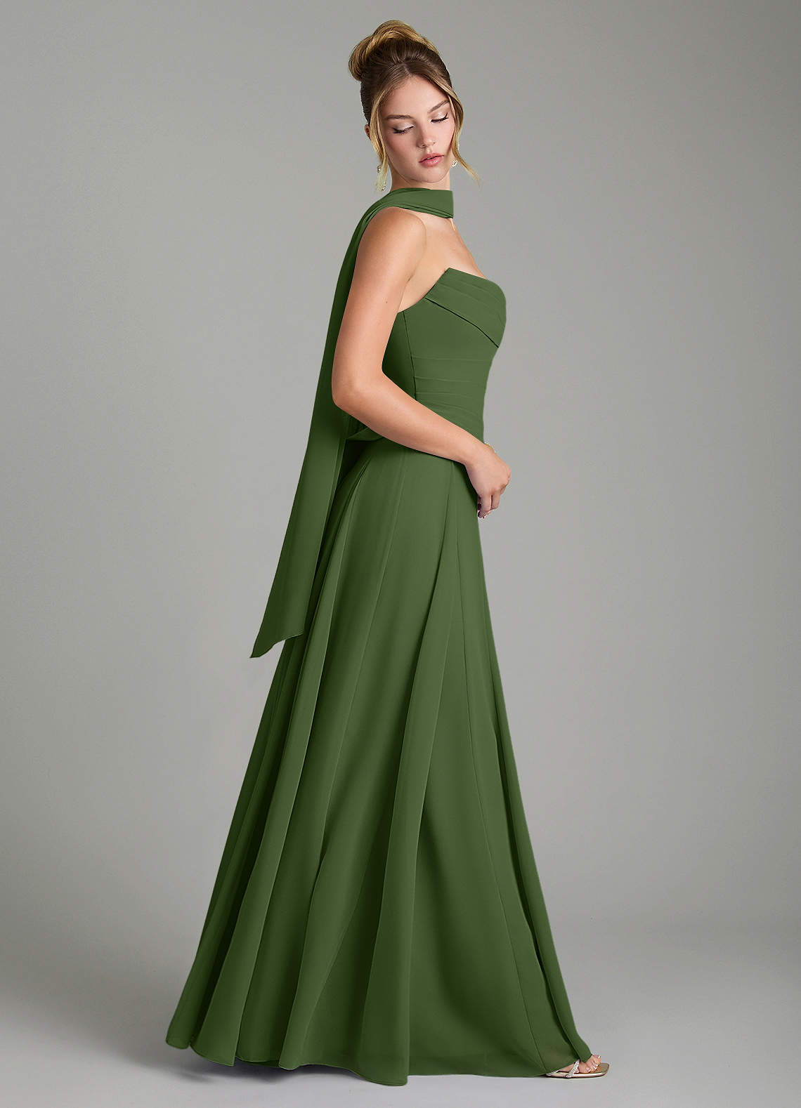 Gabriela A-Line Cowl-Neck Chiffon Bridesmaid Dress in Olive