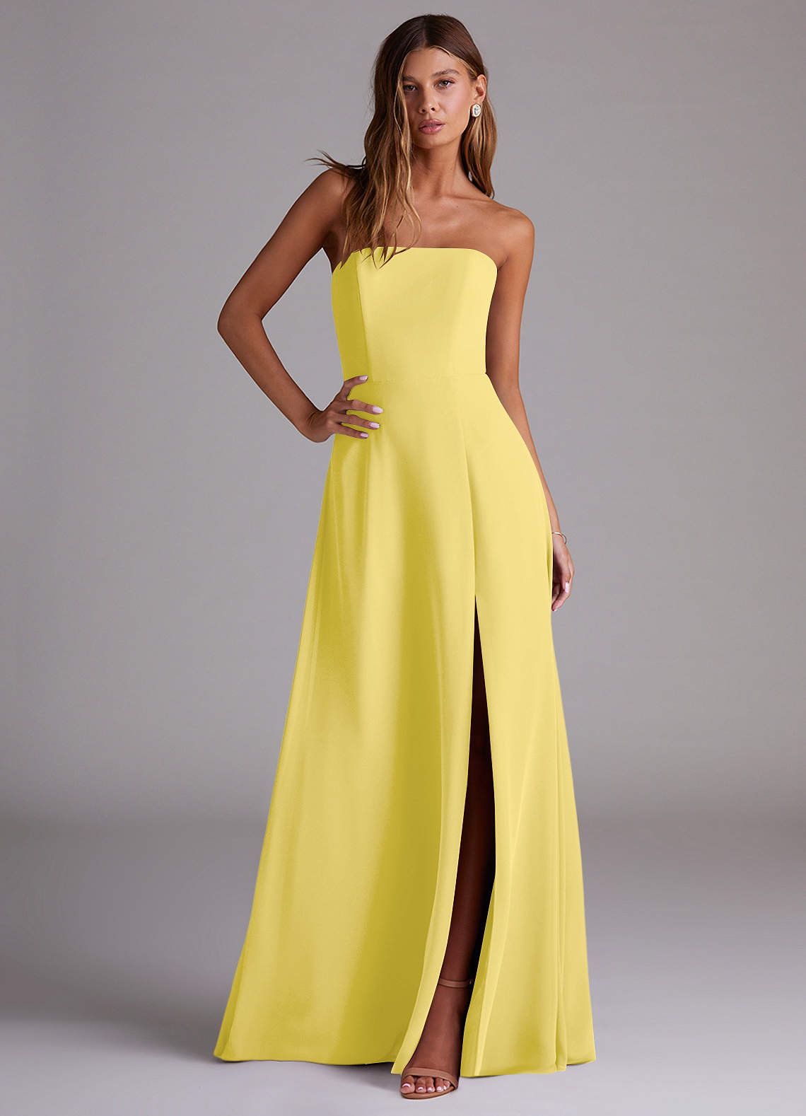 Wren A-Line Straight-Neck Chiffon Bridesmaid Dress in Canary