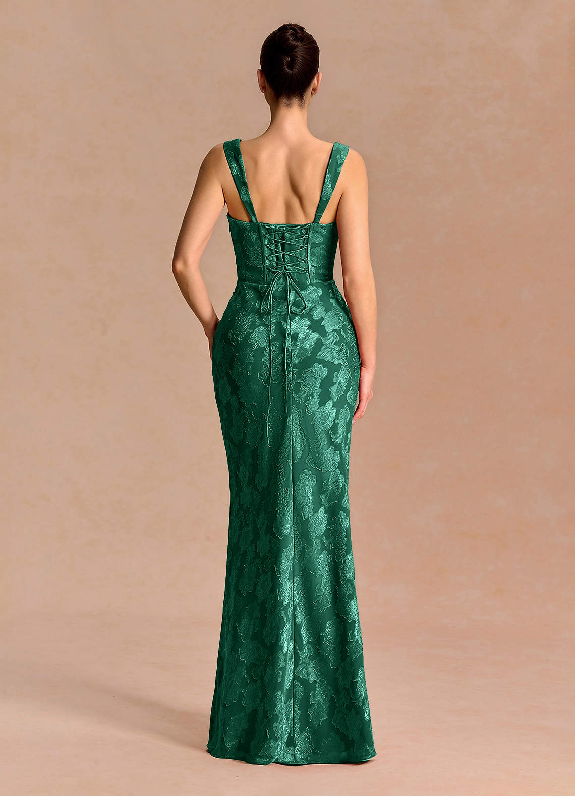 Agustina Square-Neck Pleated Fil Coupé Evening Dress in Hunter Green