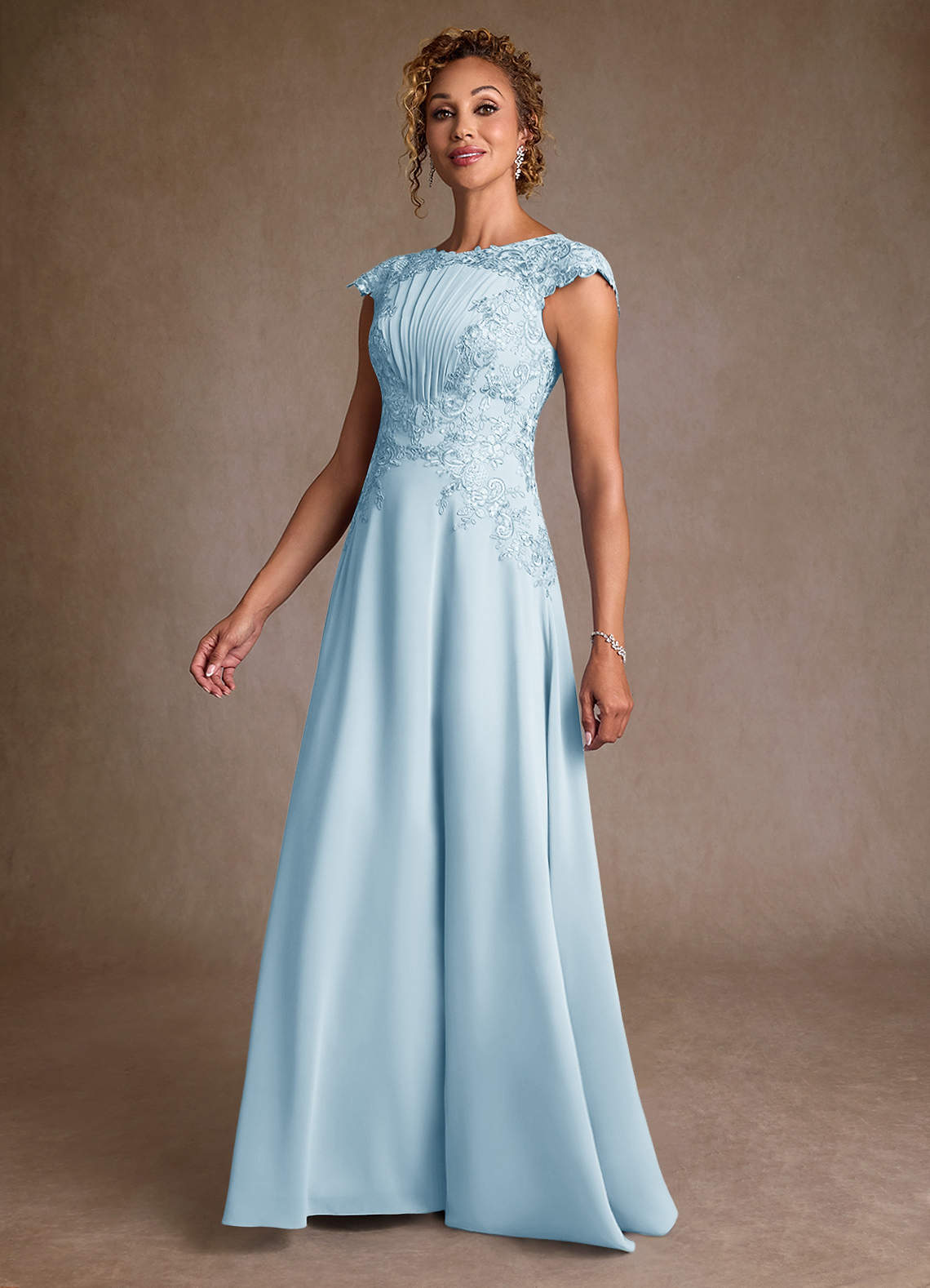 Christi A-Line Scoop-Neck Chiffon and Lace Mother of the Bride Dress in Sky Blue