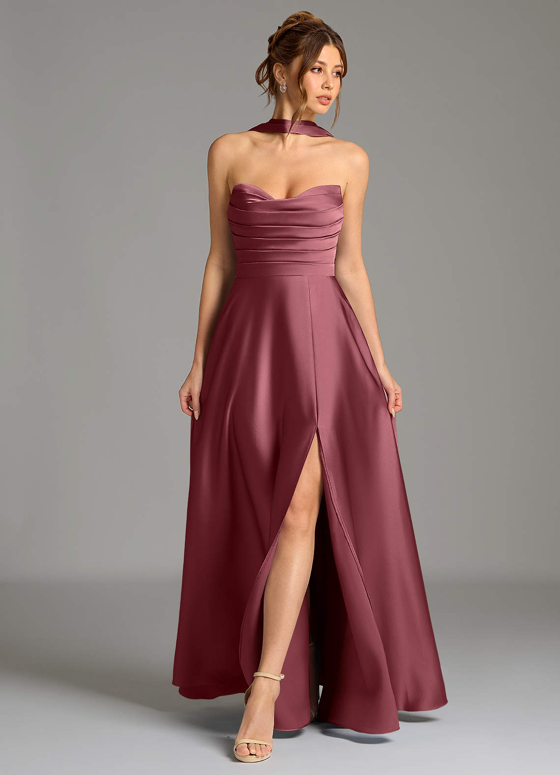 Ayla A-Line Sweetheart Stretch Satin Bridesmaid Dress in Desert Rose