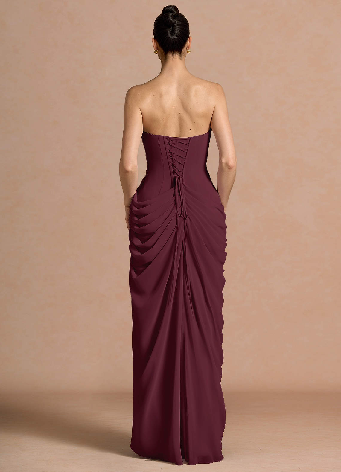 Kaavia Column Pleated Chiffon Maxi Evening Dress in Wine