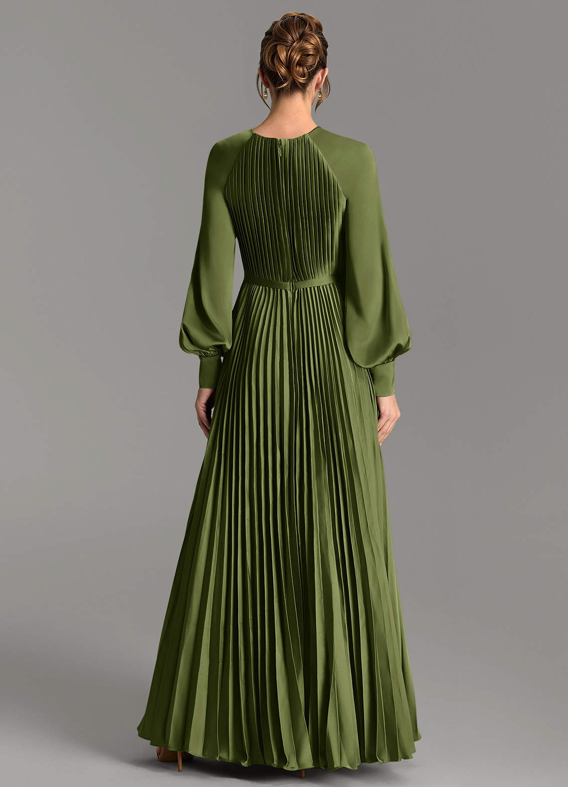 Grayson A-Line Scoop-Neck Stretch Satin Bridesmaid Dress in Olive