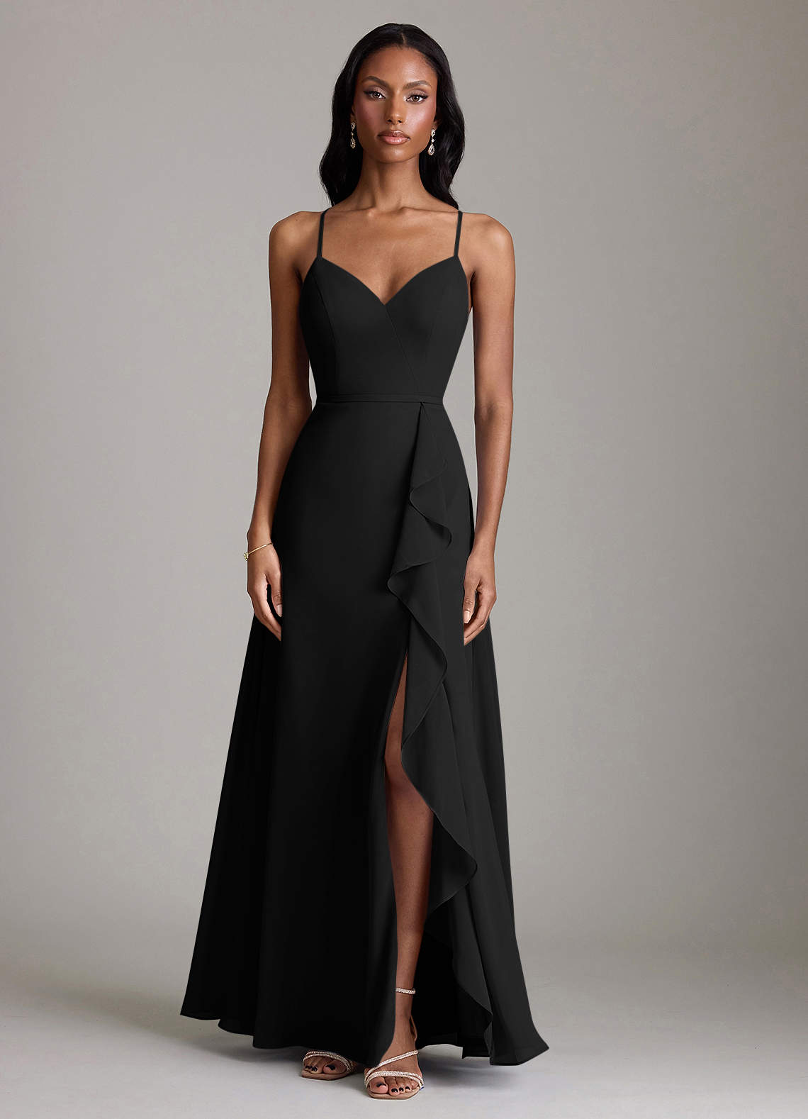 Naeem A-Line V-Neck Chiffon Bridesmaid Dress in black