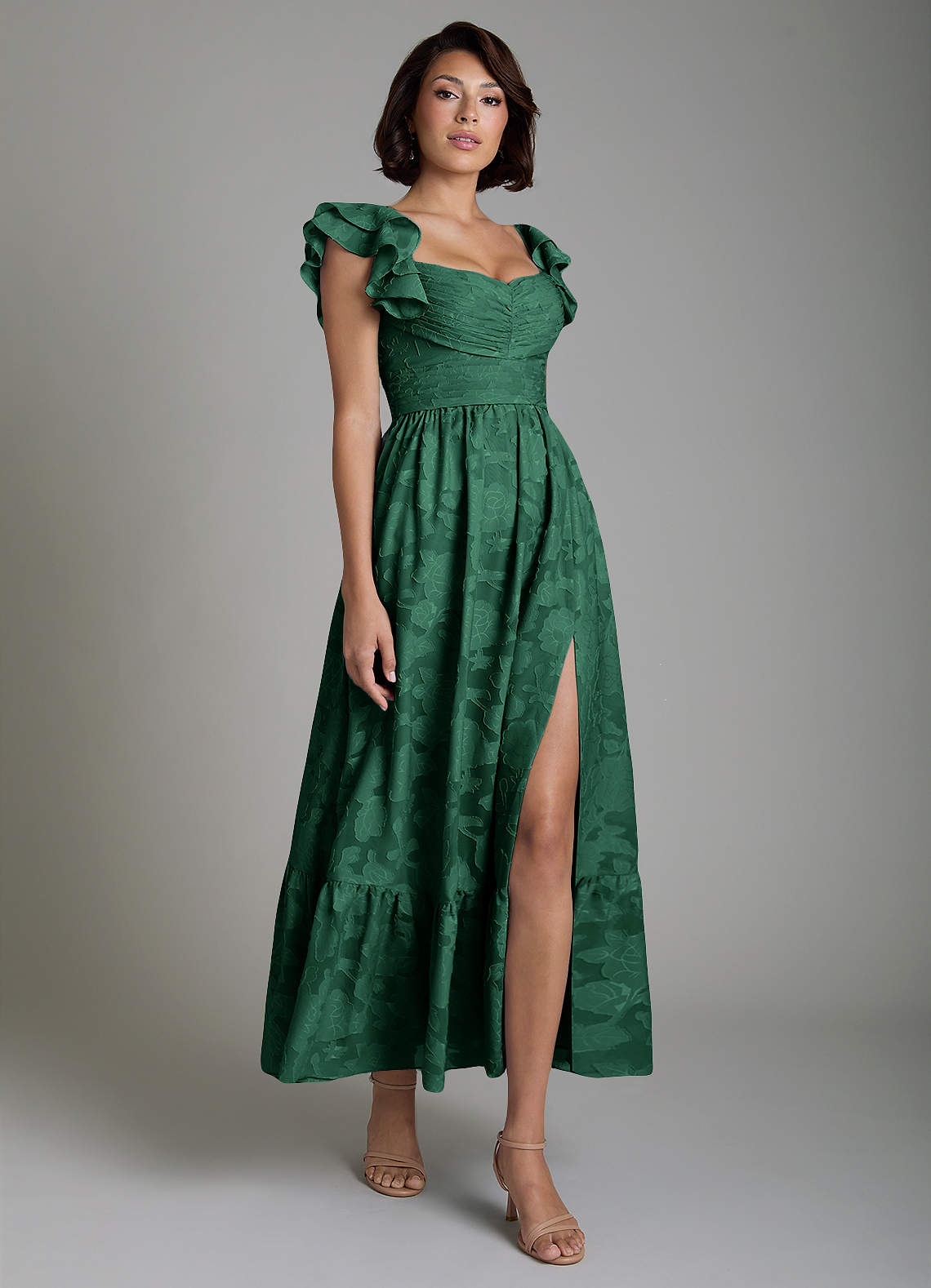Anaya A-Line V-Neck Floral Burnout Bridesmaid Dress in Dark Green