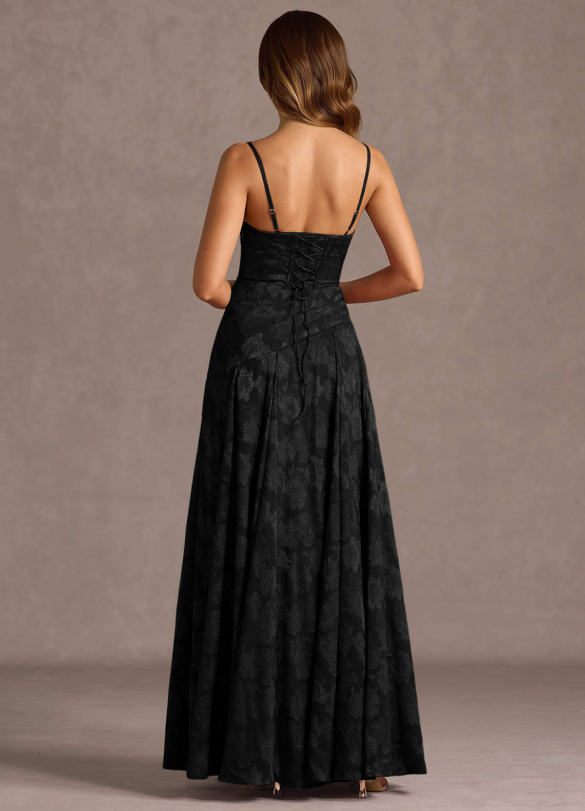 Gabriela A-Line Corset Fil Coupé Wedding Guest Dress in Black