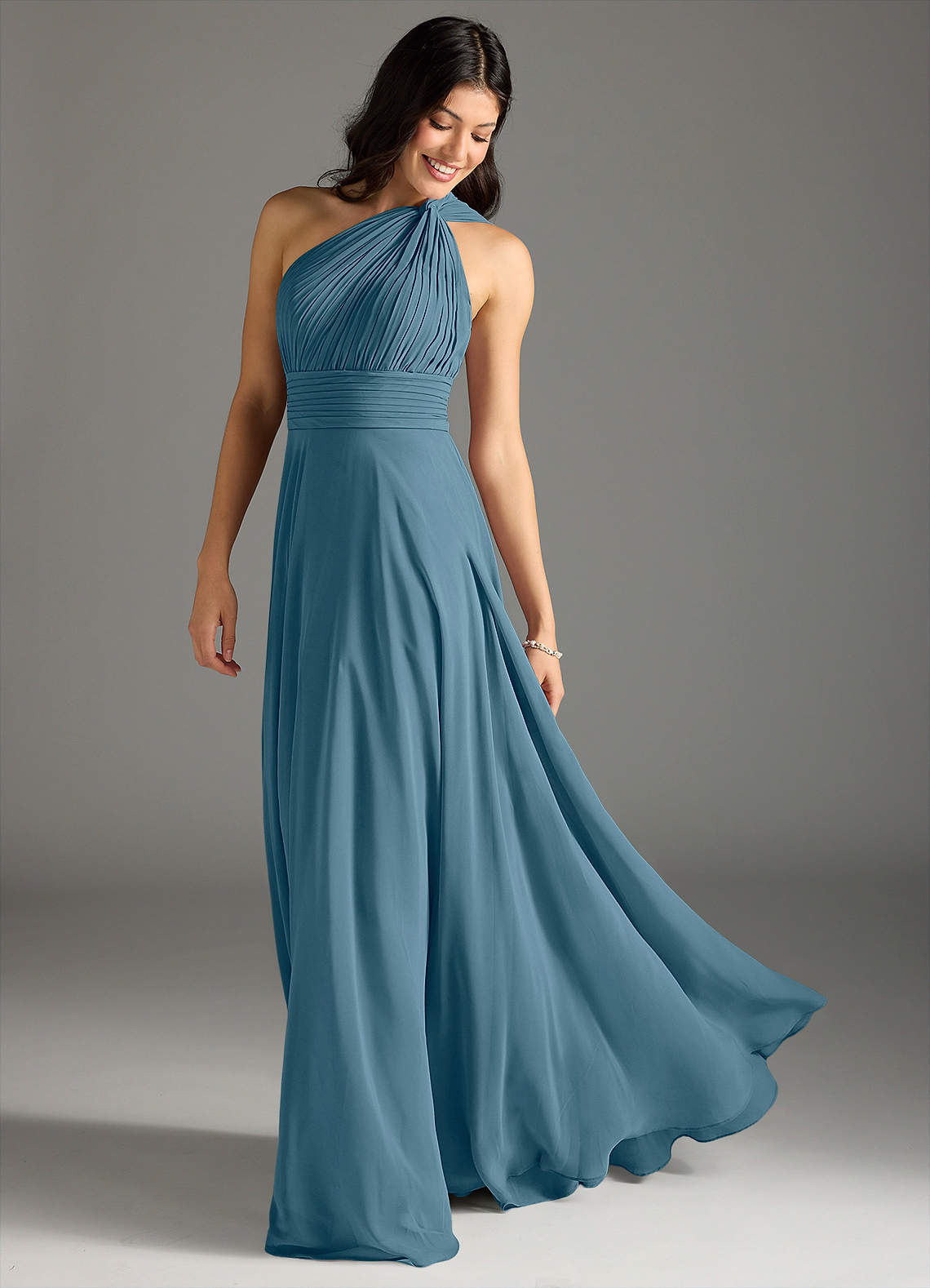 Charlize A-Line One-Shoulder Chiffon Bridesmaid Dress in Bermuda