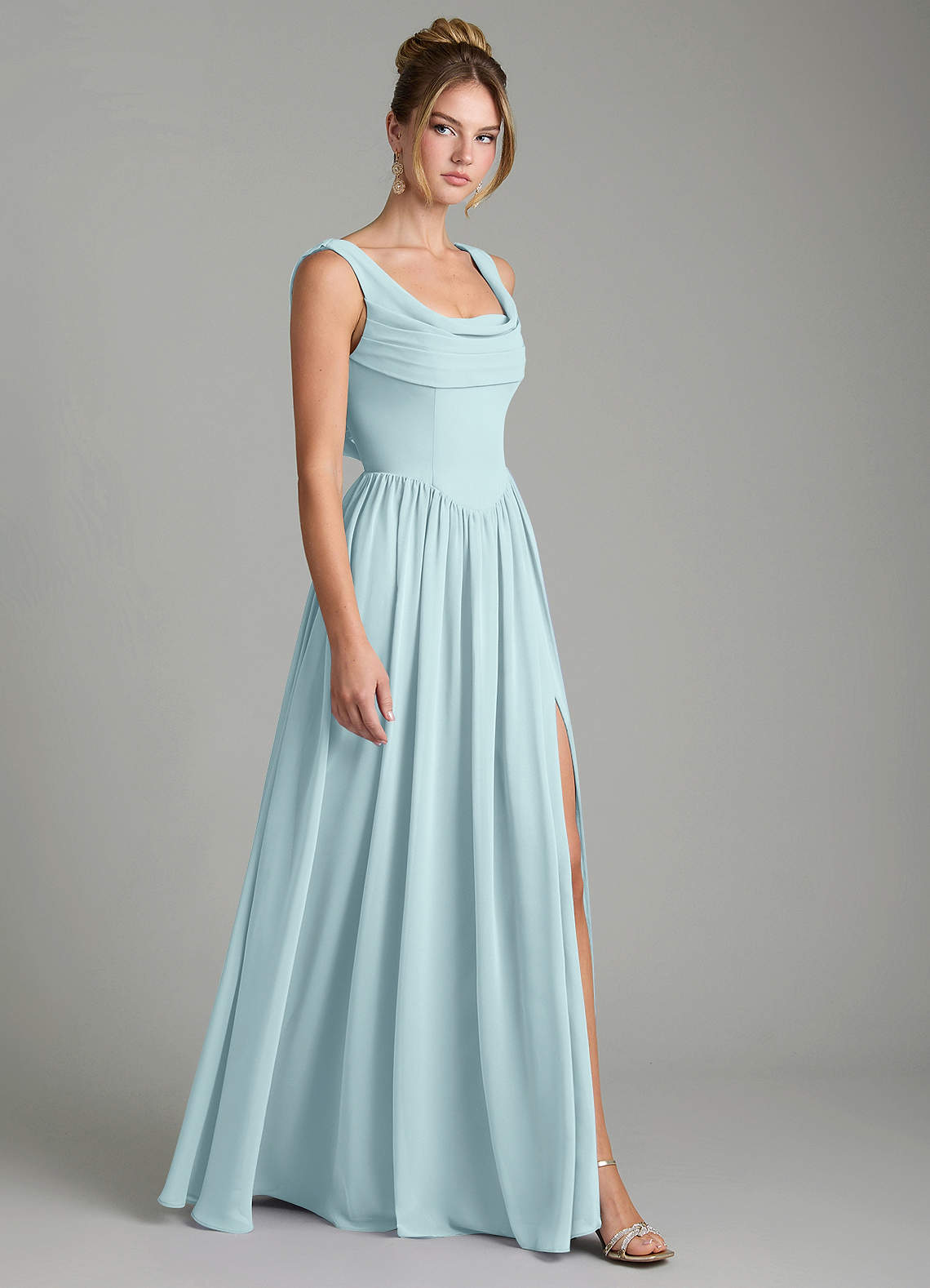 Novi A-Line Square-Neck Chiffon Bridesmaid Dress in Sea Glass