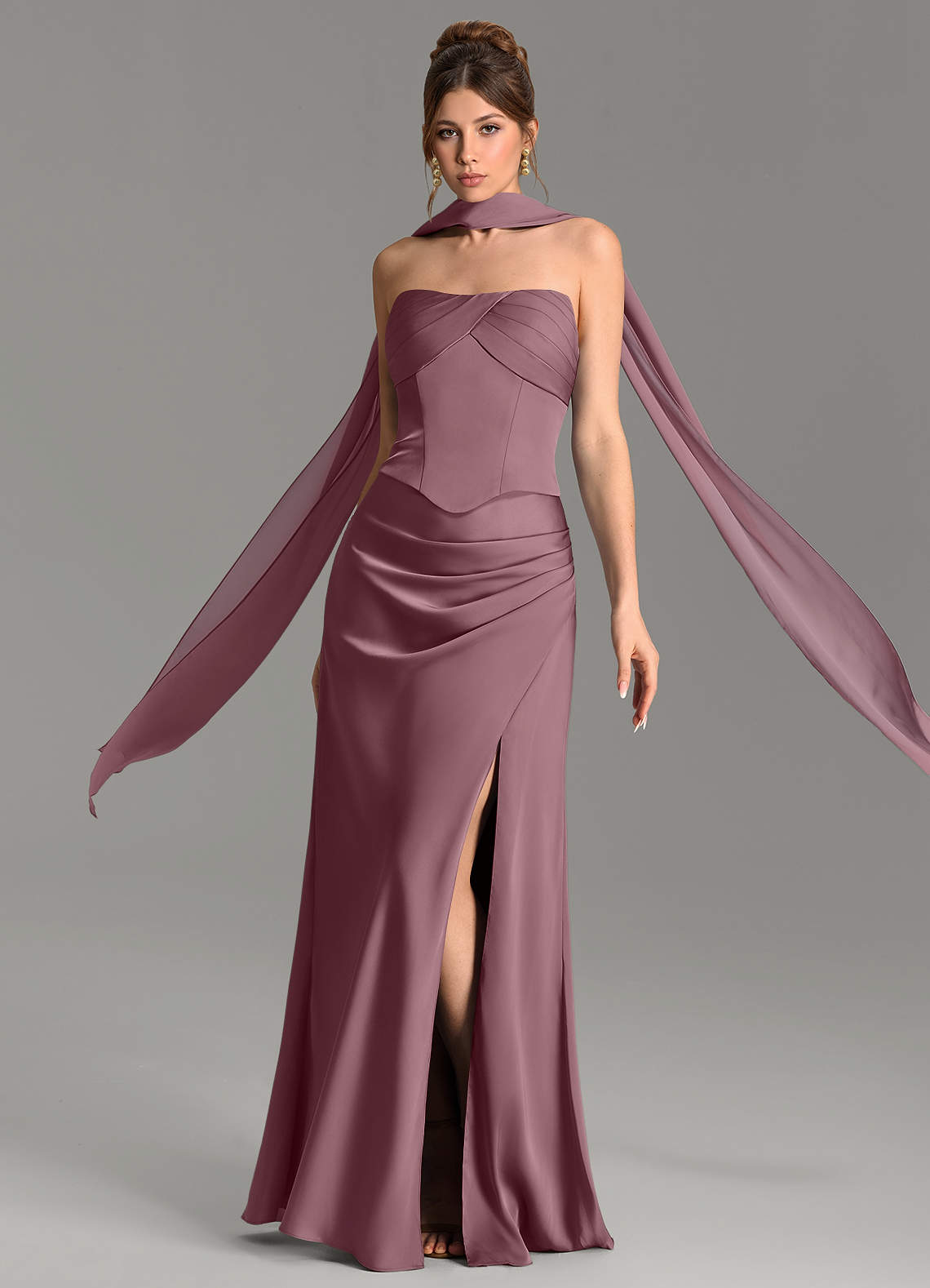 Nicki Sheath Scoop-Neck Stretch Satin Bridesmaid Dress in Amethyst