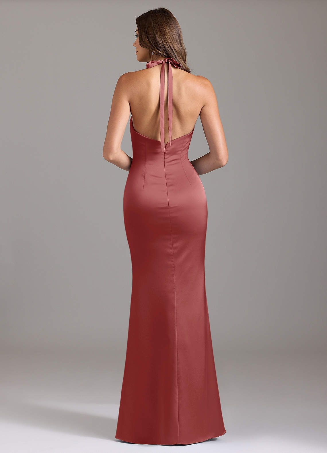 Valerie Mermaid V-Neck Stretch Satin Bridesmaid Dress in Antique Rose