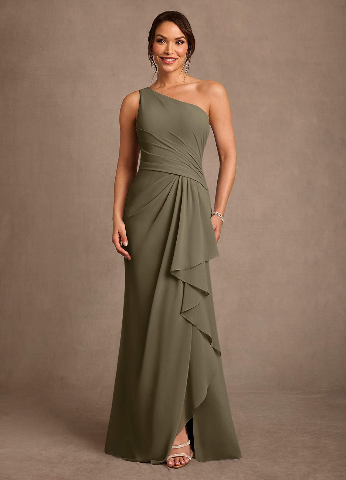 Floy Sheath One-Shoulder Chiffon Mother of the Bride Dress in Willow Green