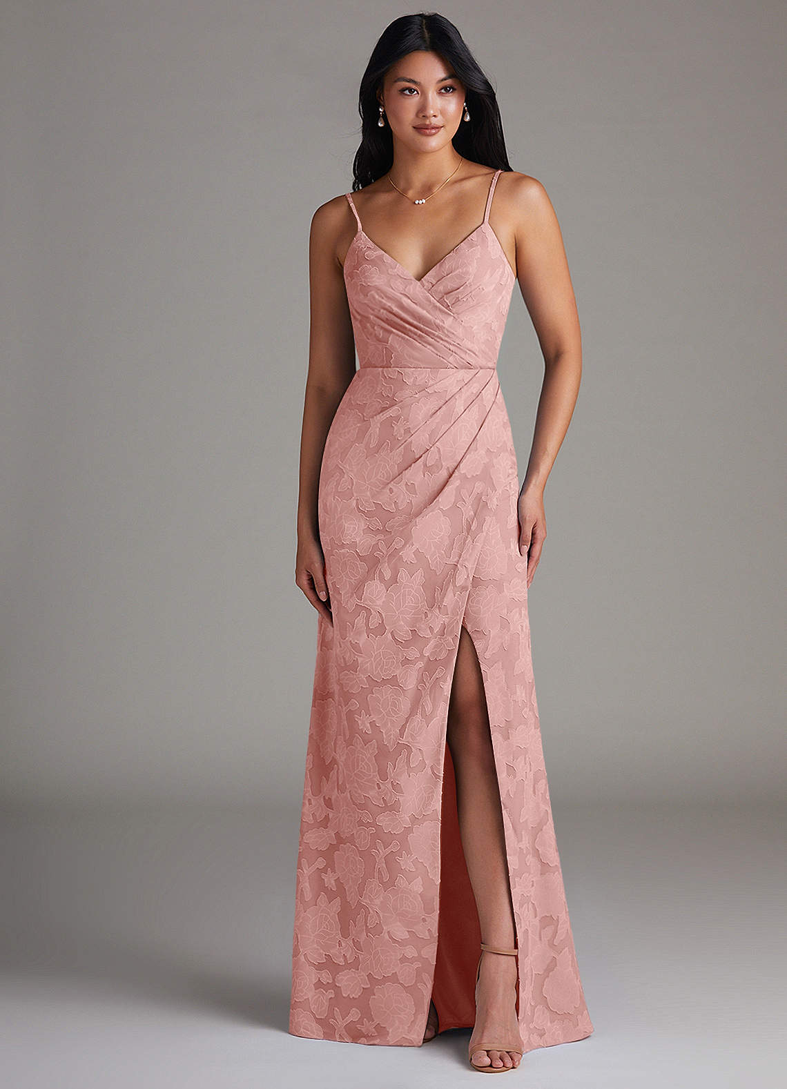 Maci Sheath V-Neck Floral Burnout Bridesmaid Dress in Rosette