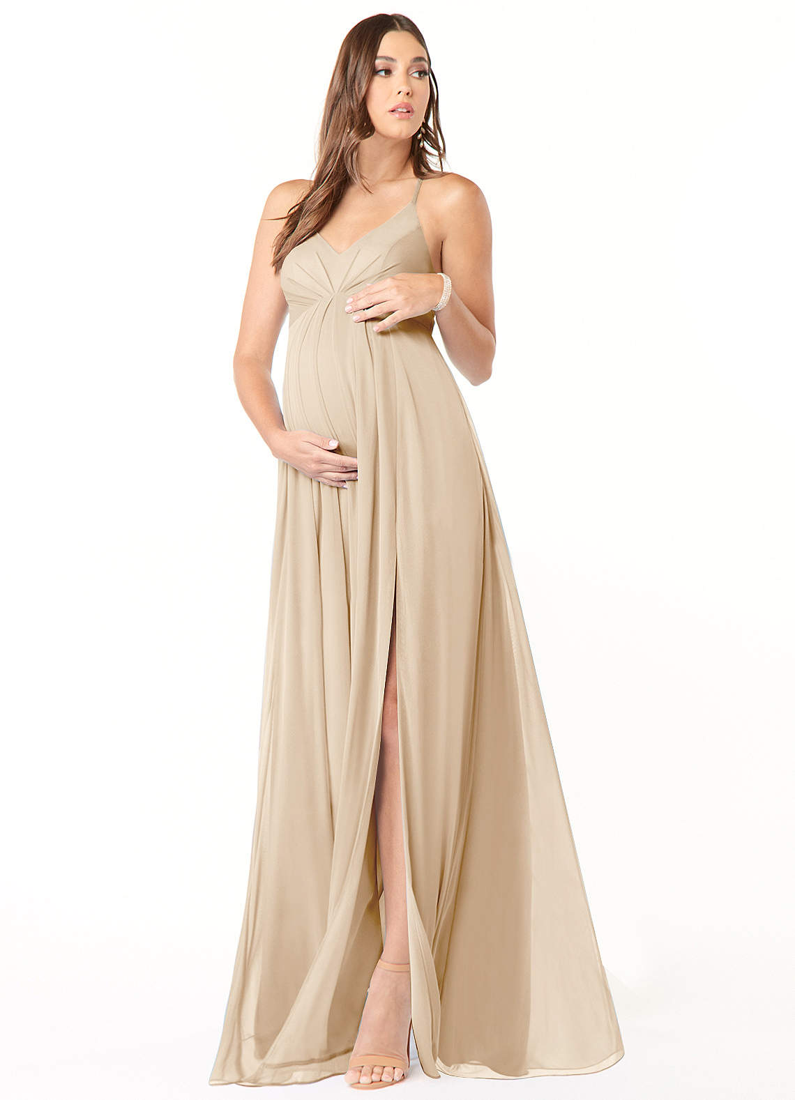Annabelle A-Line V-Neck Mesh Bridesmaid Dress in Champagne