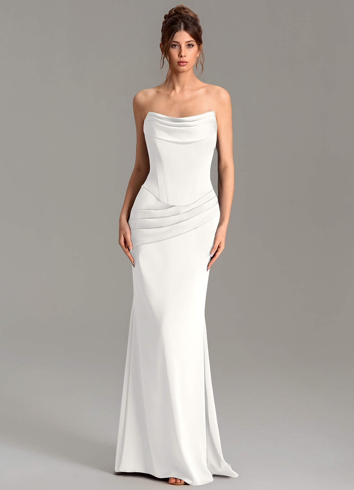 Adrienne Mermaid Cowl-Neck Stretch Satin Bridesmaid Dress in white