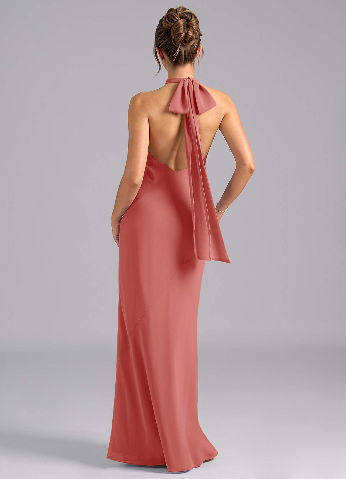Velli Mermaid Halter Chiffon Bridesmaid Dress in Antique Rose