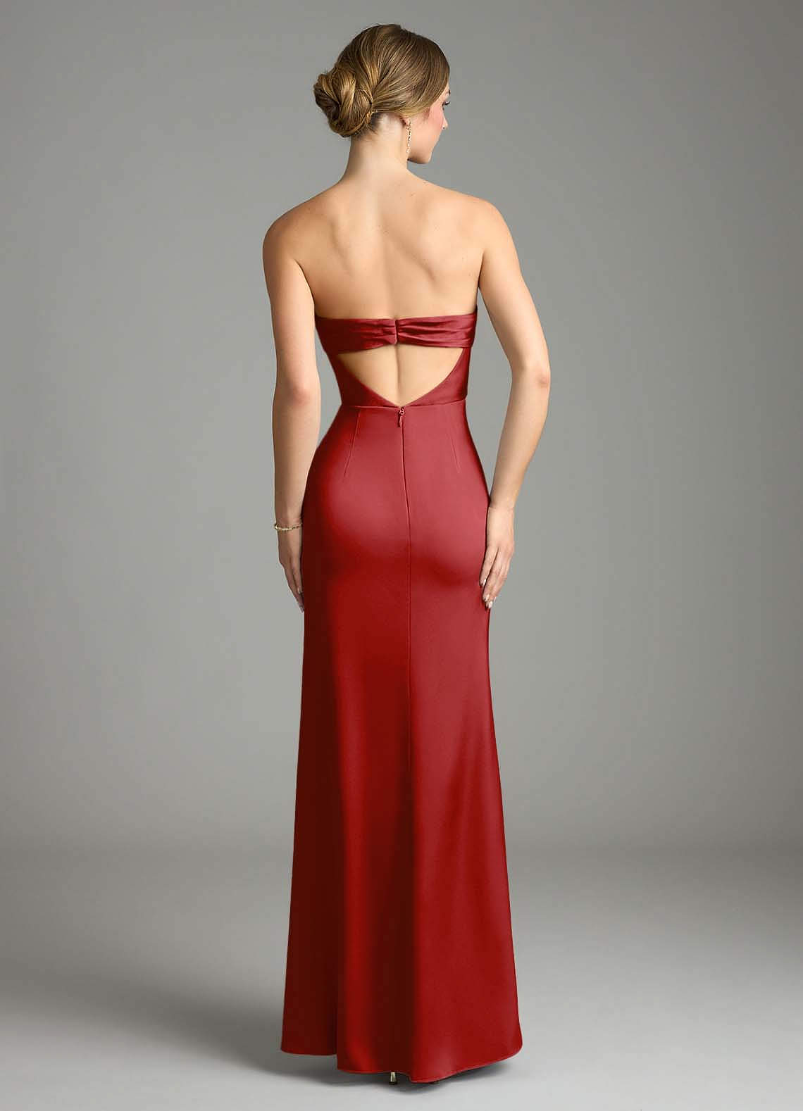 Leonis Mermaid Cowl-Neck Stretch Satin Bridesmaid Dress in Pomegranate