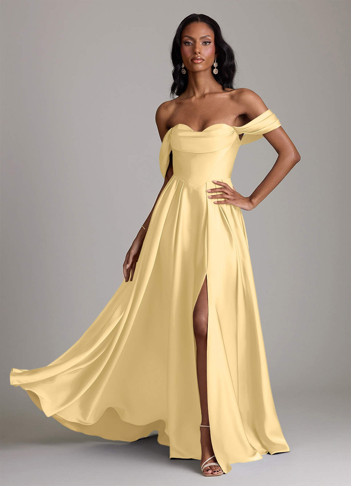 Loisa A-Line Off-the-Shoulder Stretch Satin Bridesmaid Dress in Butter