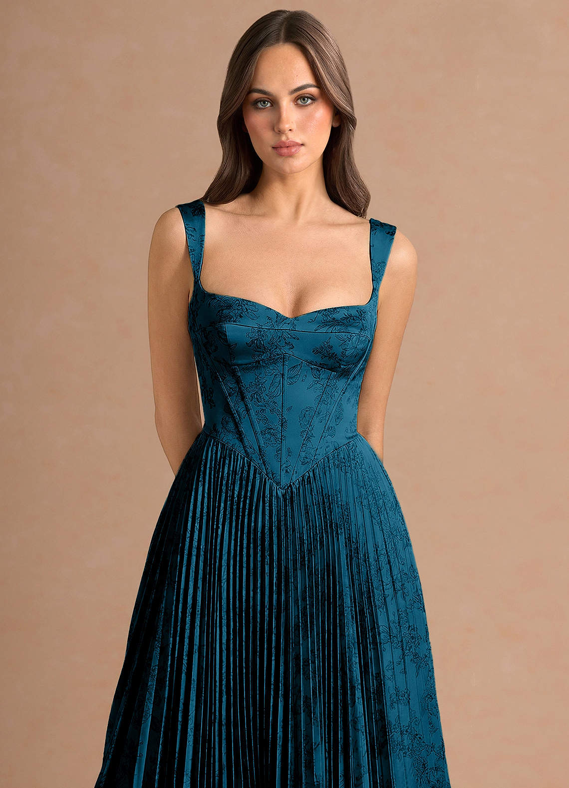Isonelle A-Line Sweetheart Jacquard Wedding Guest Dress in Navy Black