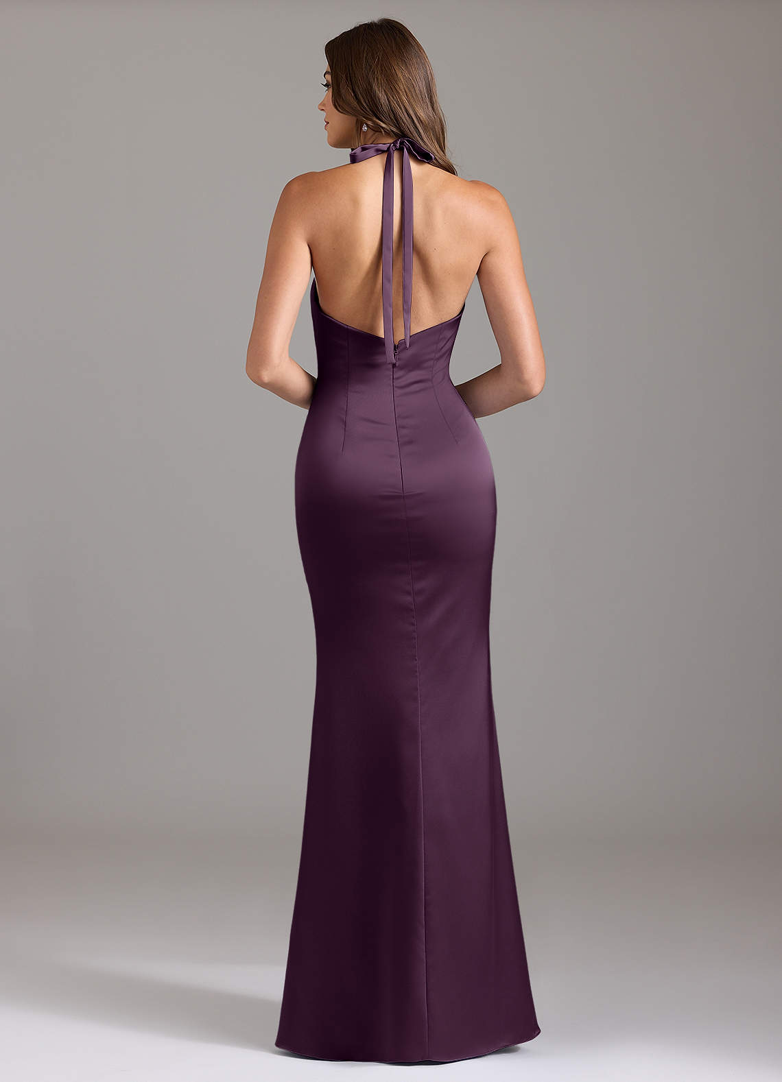Valerie Mermaid V-Neck Stretch Satin Bridesmaid Dress in Plum