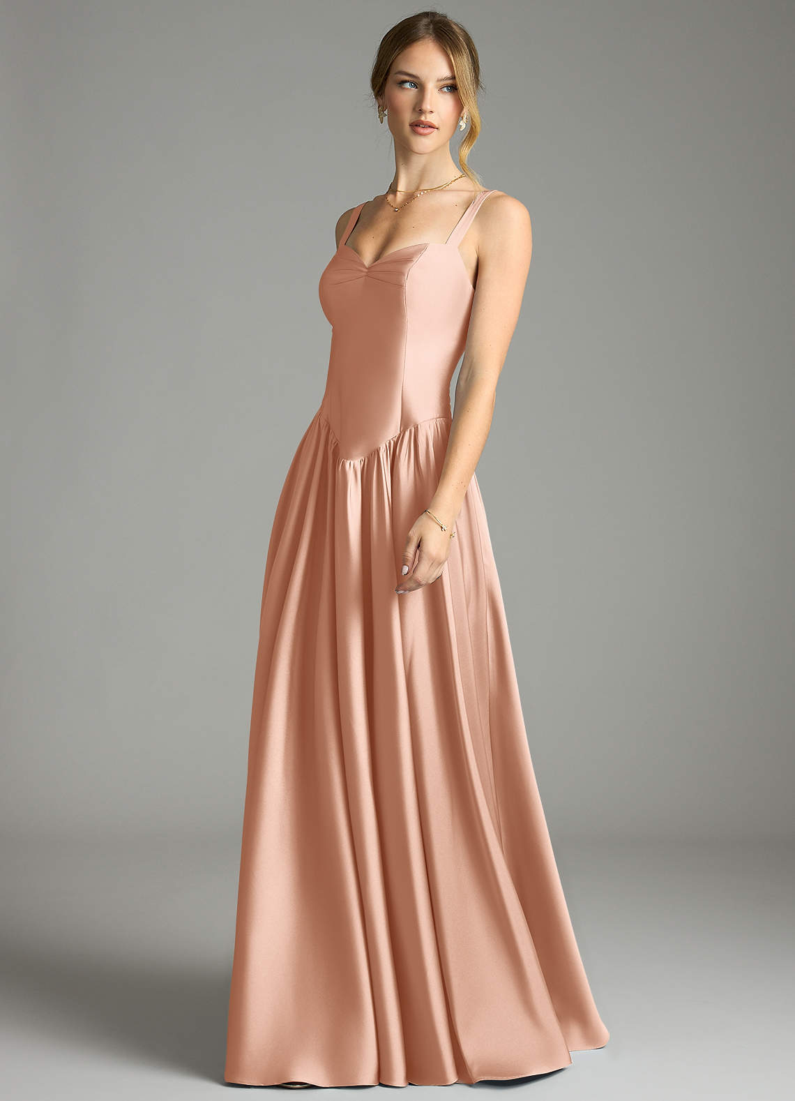 Evadina A-Line Sweetheart Stretch Satin Bridesmaid Dress in rose gold