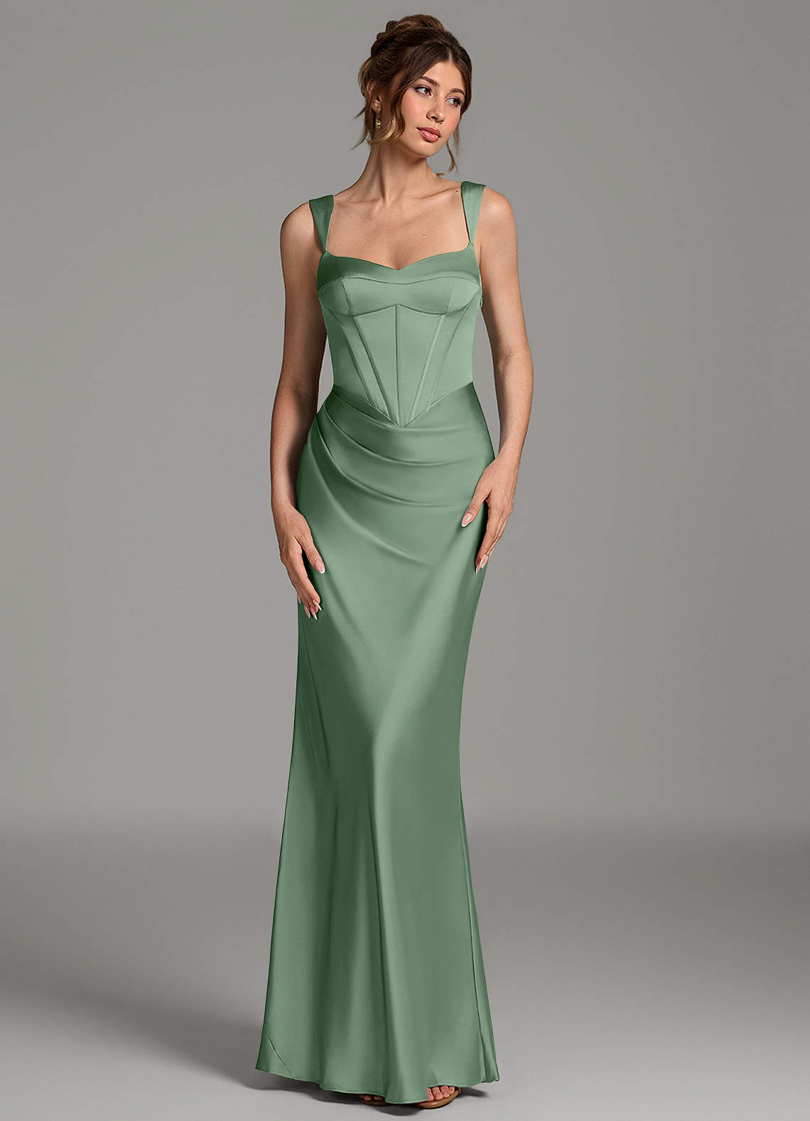 Mela Sheath Sweetheart Stretch Satin Bridesmaid Dress in Matcha