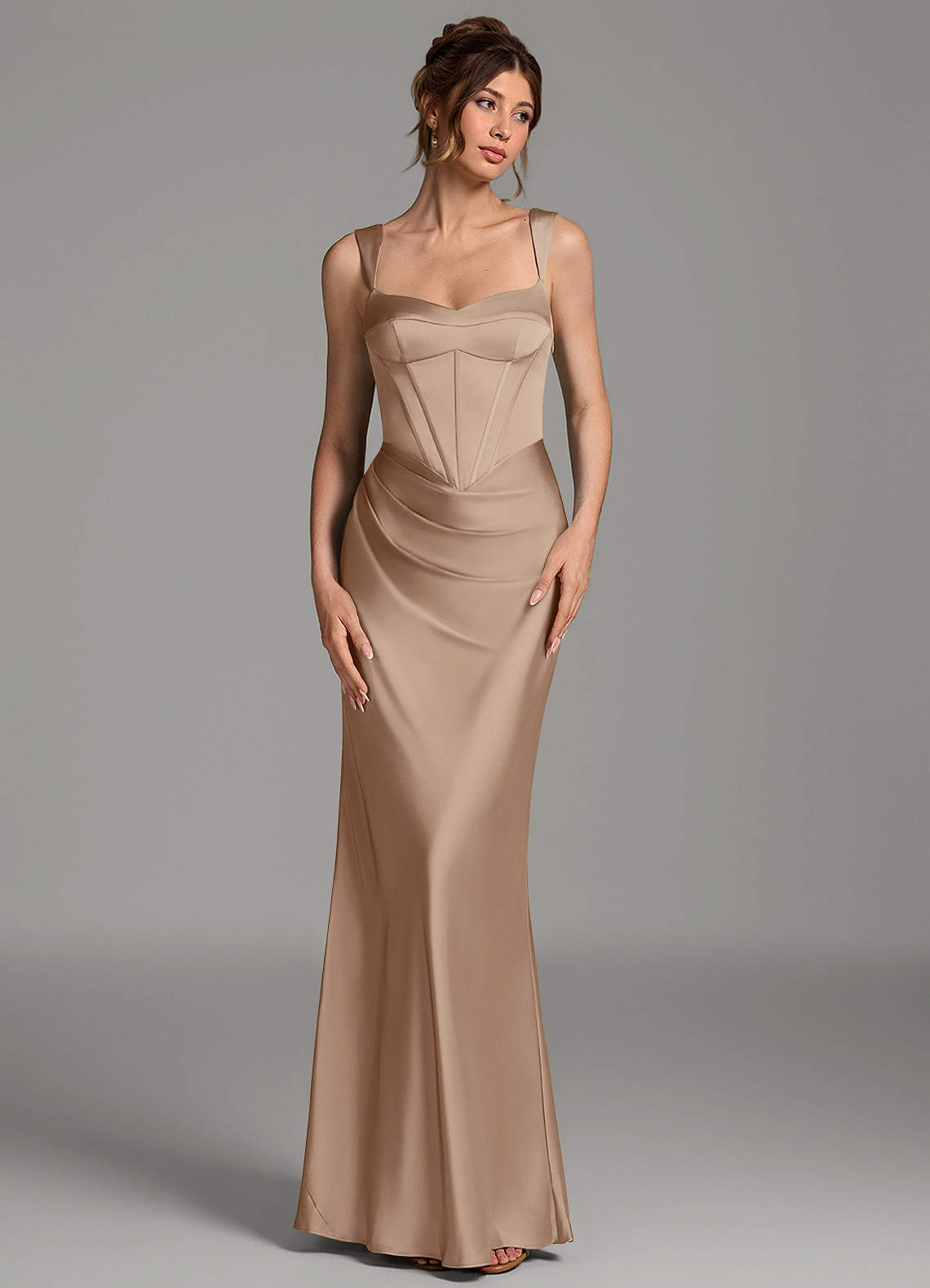 Mela Sheath Sweetheart Stretch Satin Bridesmaid Dress in Taupe