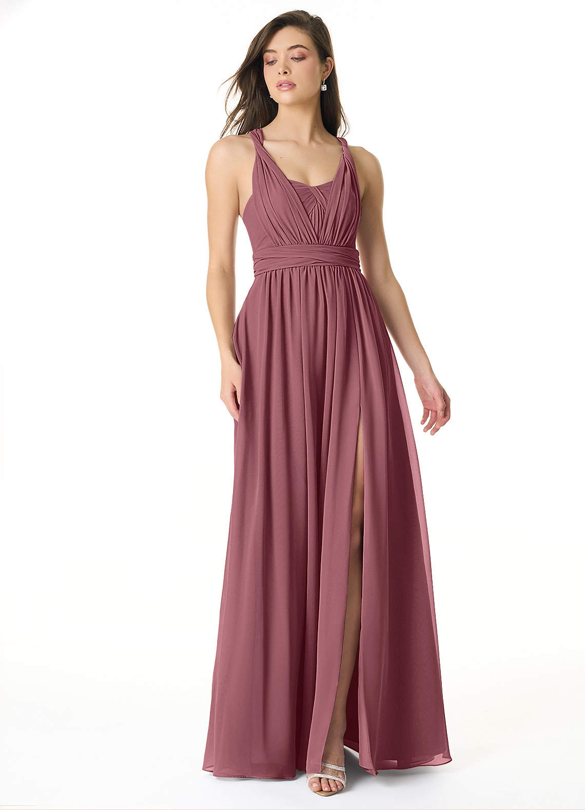 Olani A-Line V-Neck Chiffon Bridesmaid Dress in Desert Rose