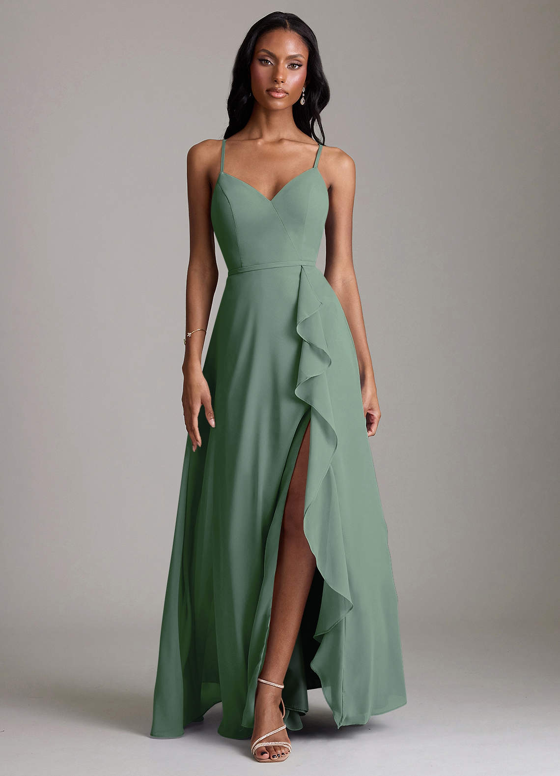 Naeem A-Line V-Neck Chiffon Bridesmaid Dress in Eucalyptus