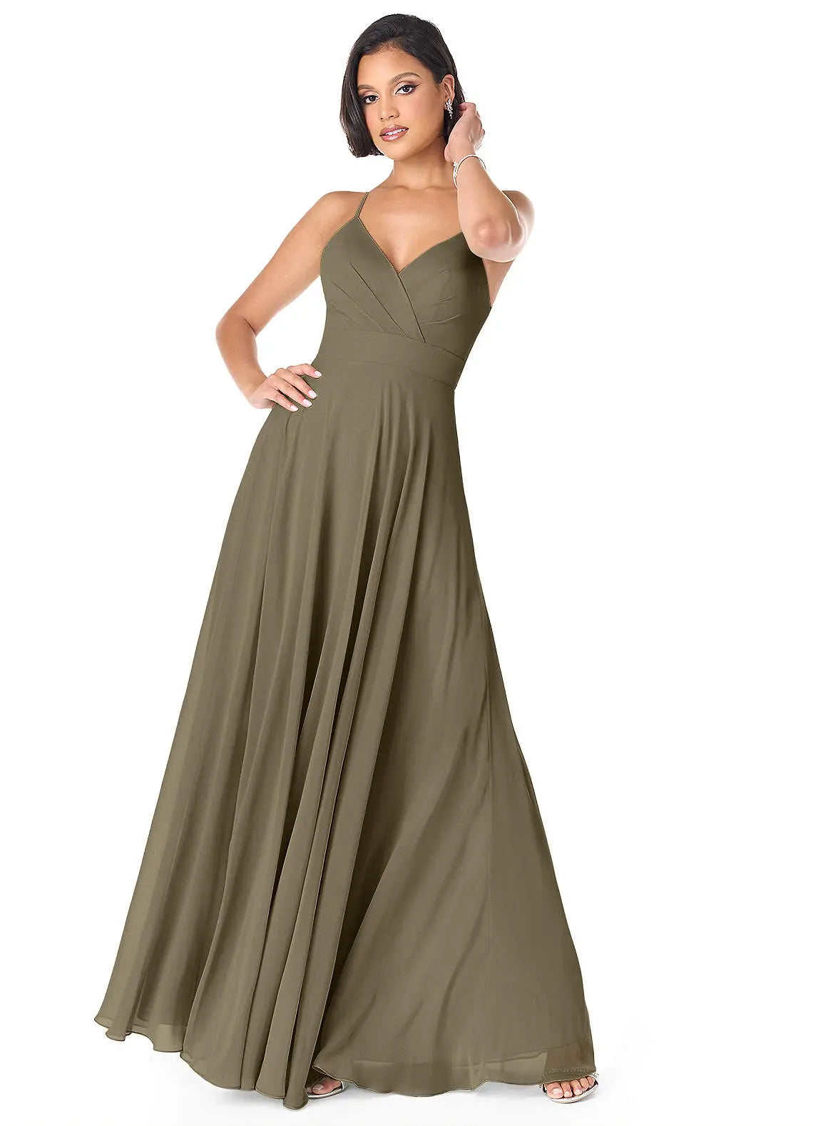Avelina A-Line V-Neck Chiffon Bridesmaid Dress in Willow Green
