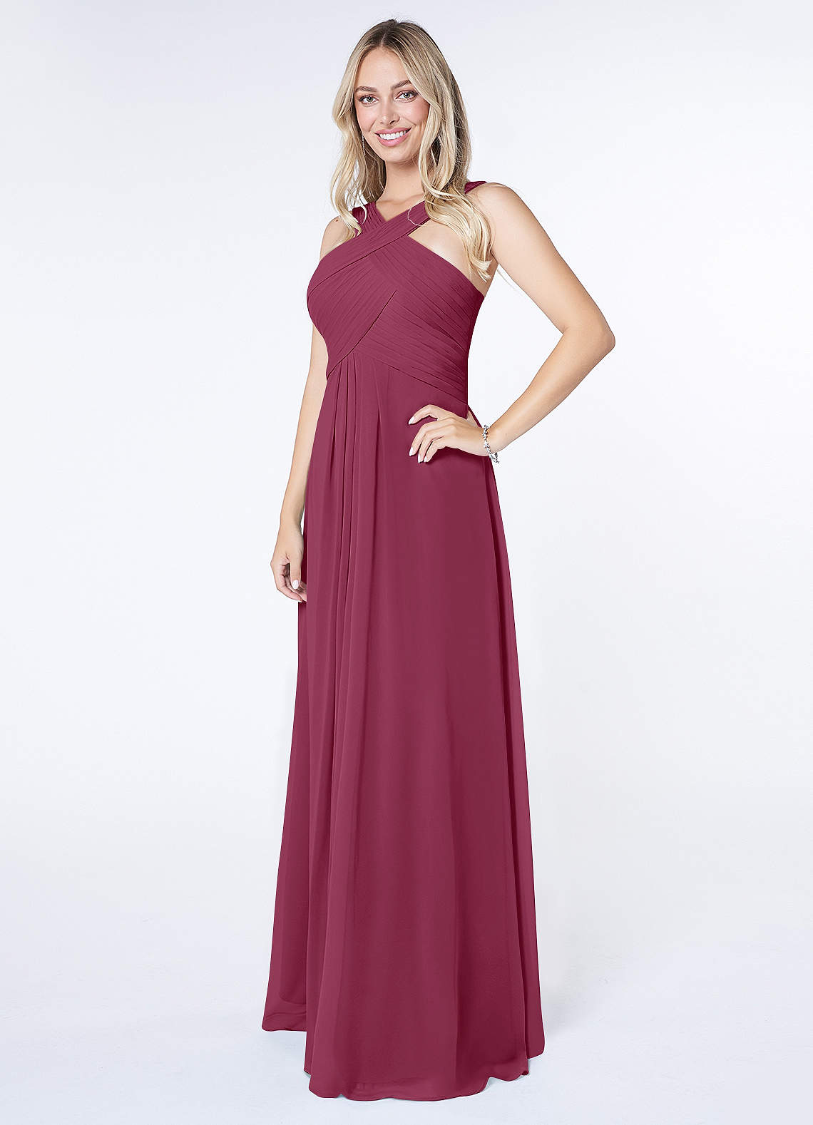 Kaleigh A-Line Halter Chiffon Bridesmaid Dress in Mulberry