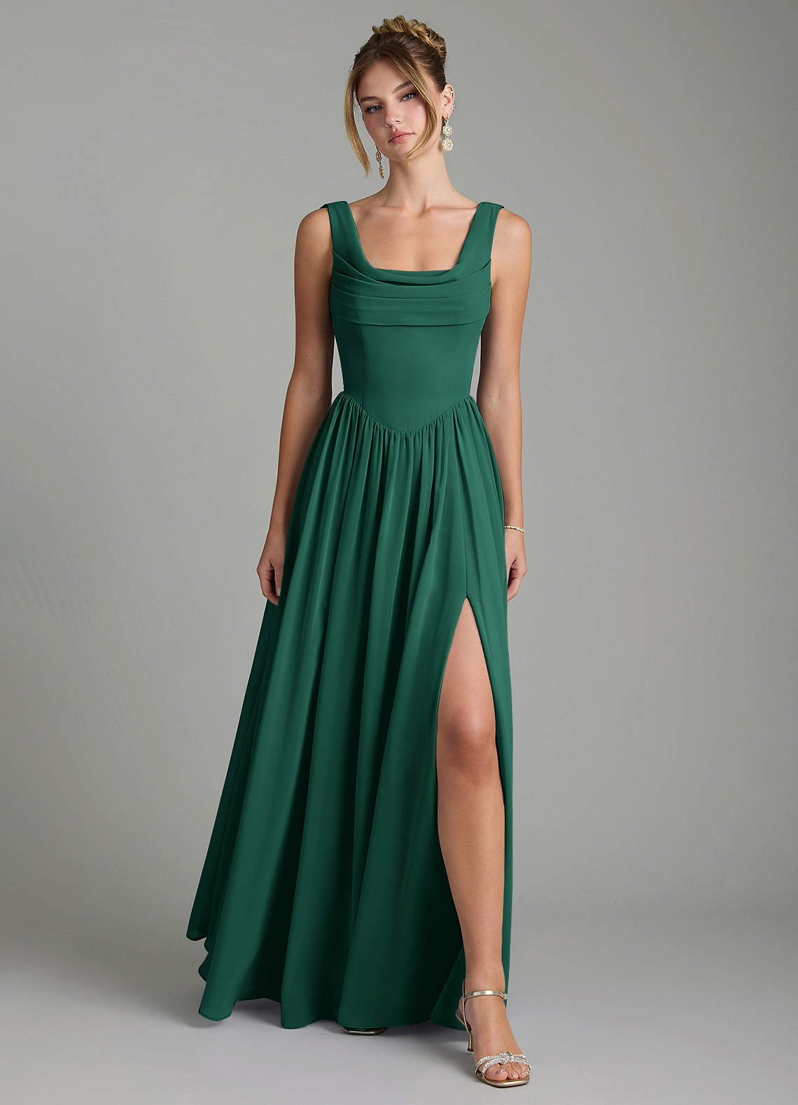 Novi A-Line Square-Neck Chiffon Bridesmaid Dress in Emerald