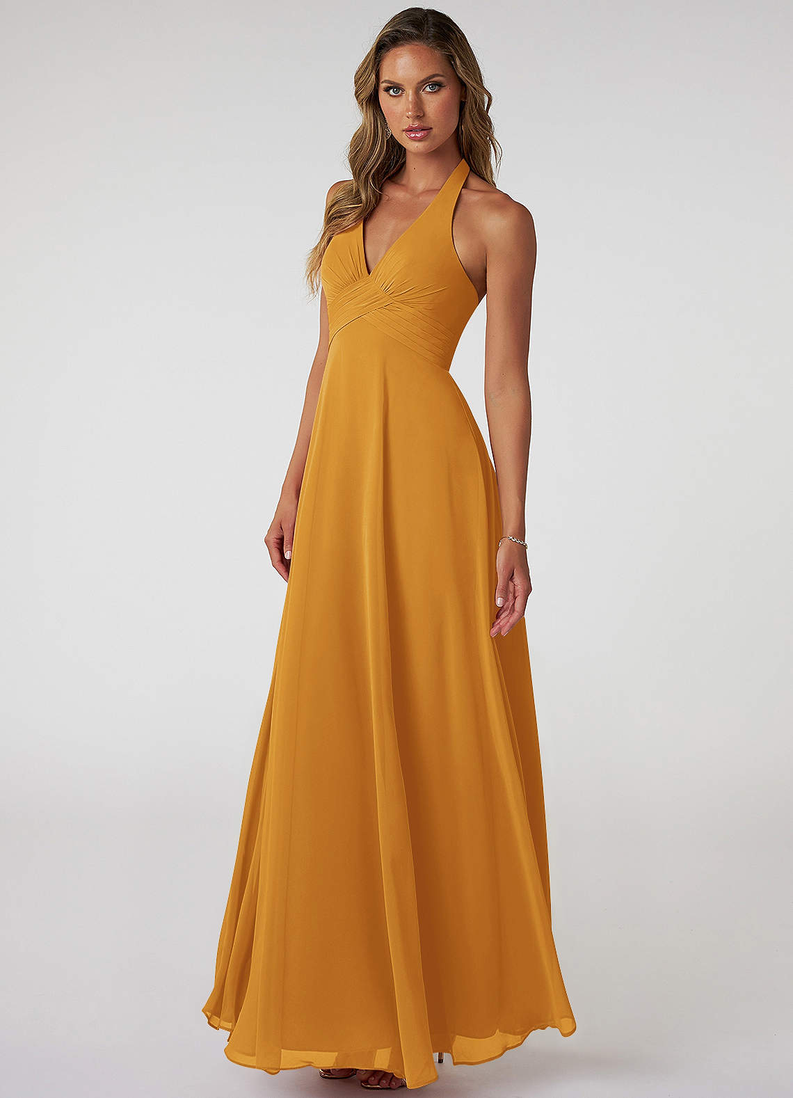 Tessie A-Line V-Neck Chiffon Bridesmaid Dress in butterscotch