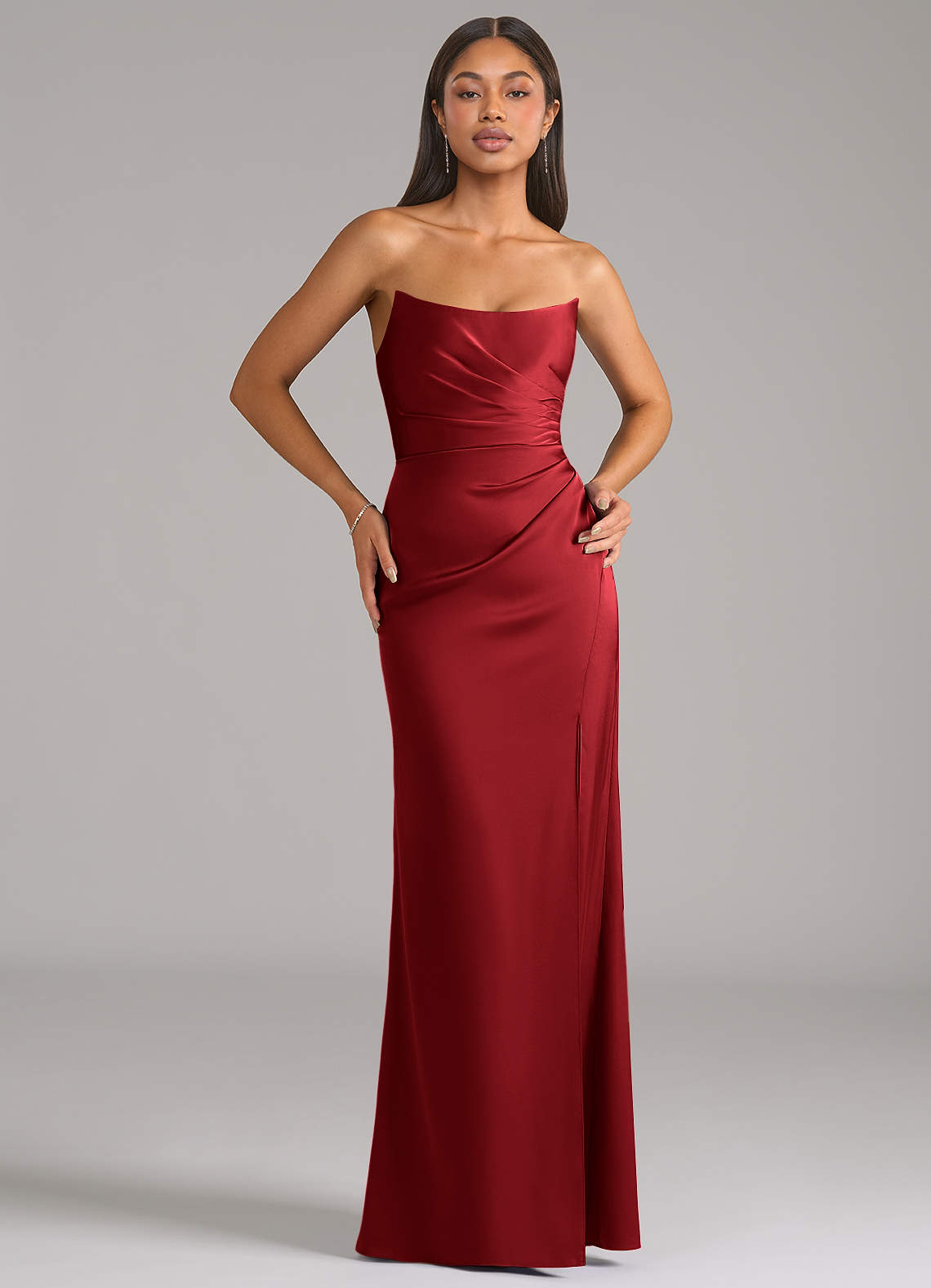 Marla Sheath Strapless Stretch Satin Bridesmaid Dress in Scarlet