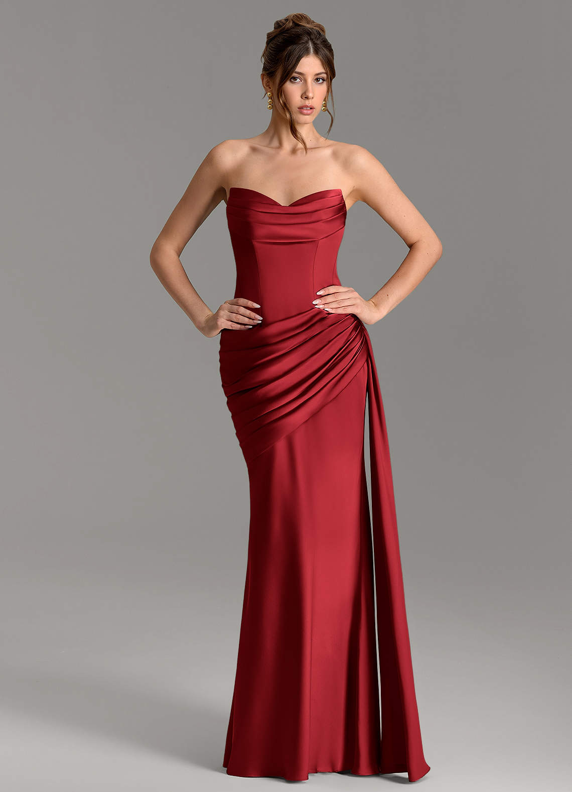 Zorah Mermaid Sweetheart Stretch Satin Bridesmaid Dress in Scarlet