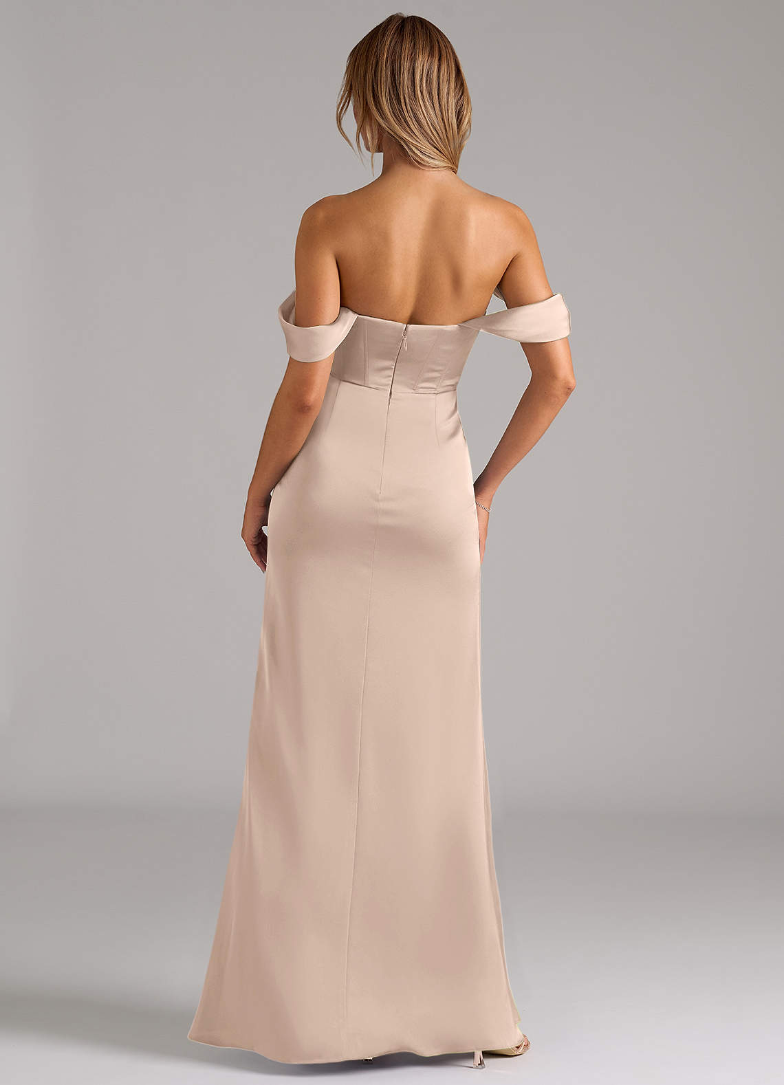 Johana Mermaid Off-the-Shoulder Stretch Satin Bridesmaid Dress in English Rose