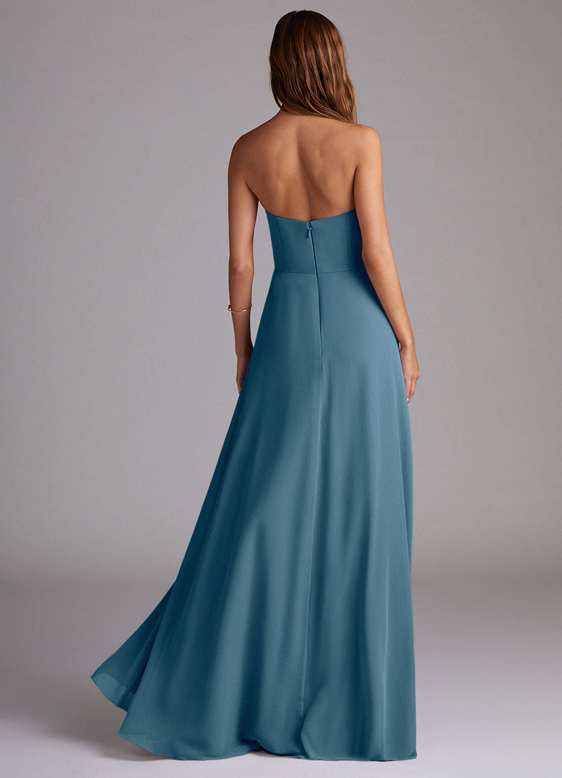 Wren A-Line Straight-Neck Chiffon Bridesmaid Dress in Bermuda
