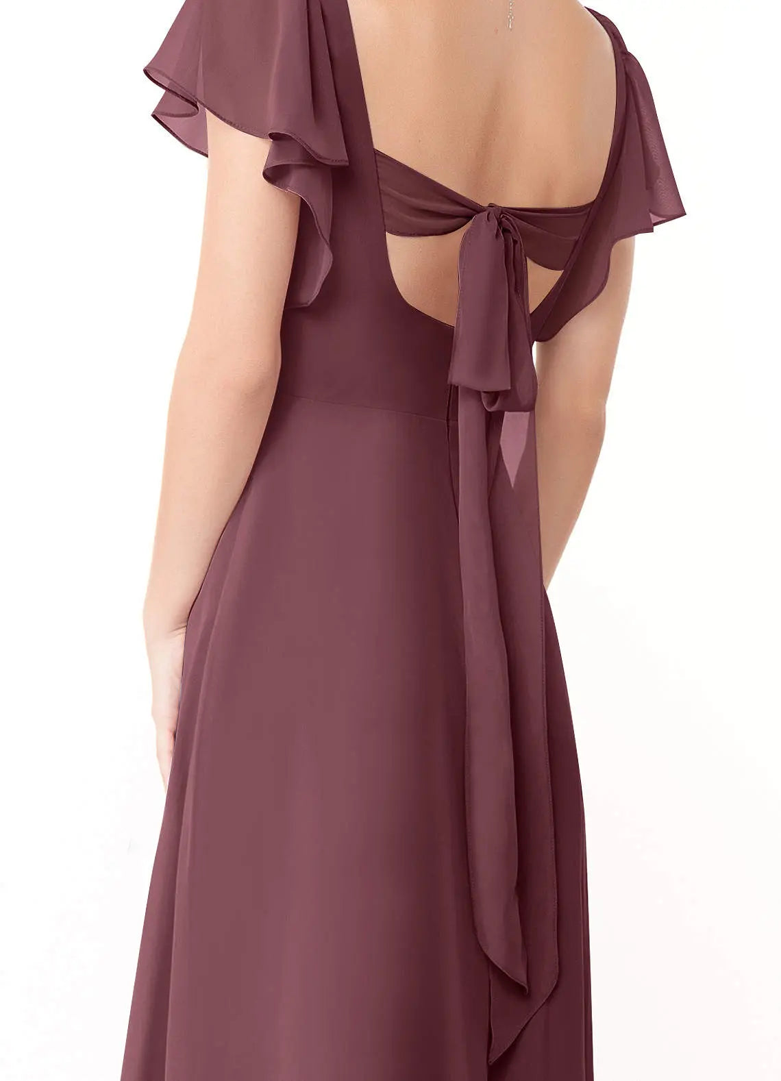 Syenna A-Line V-Neck Chiffon Bridesmaid Dress in Sangria
